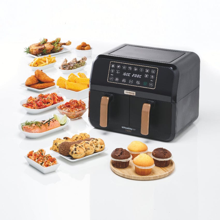 Kenwood Digital Twin Air Fryer 4L+4L, 1.7Kg+1.7Kg Black/Gold, Hfp70.000Bk