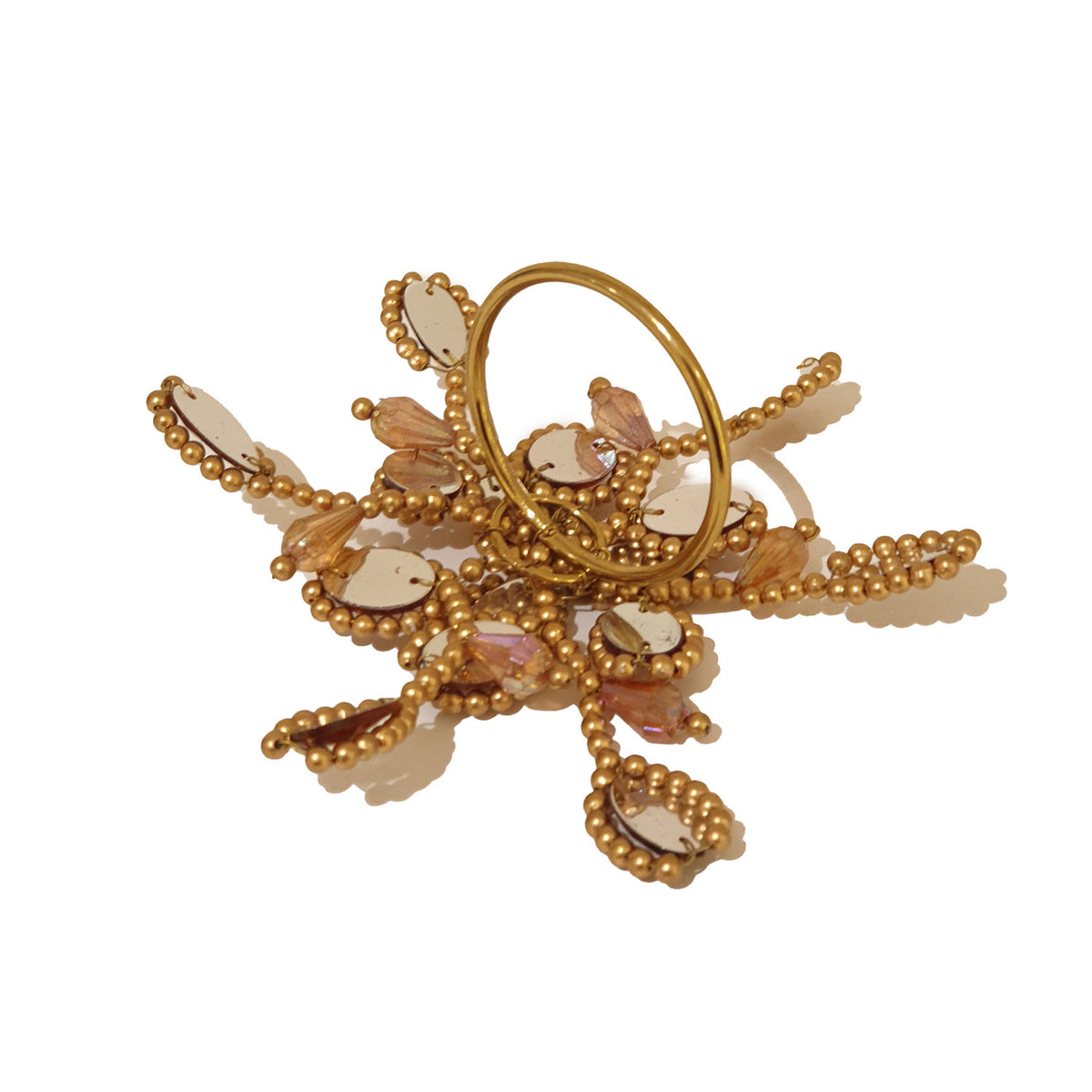 Beaded Floricane Napkin Ring Brown/Gold - Nnr17002A/Bgl
