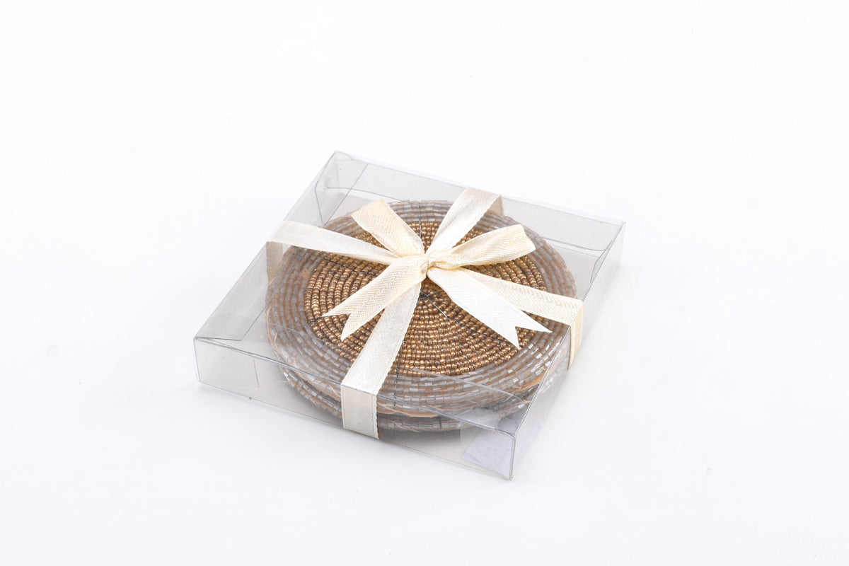 Arvd Beaded Coaster Set/4 Uniq Gold 4X4