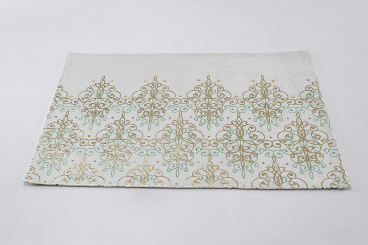 FL+PG-1 SLUB VELVET PLACEMAT LGRN/GOLD 33X48