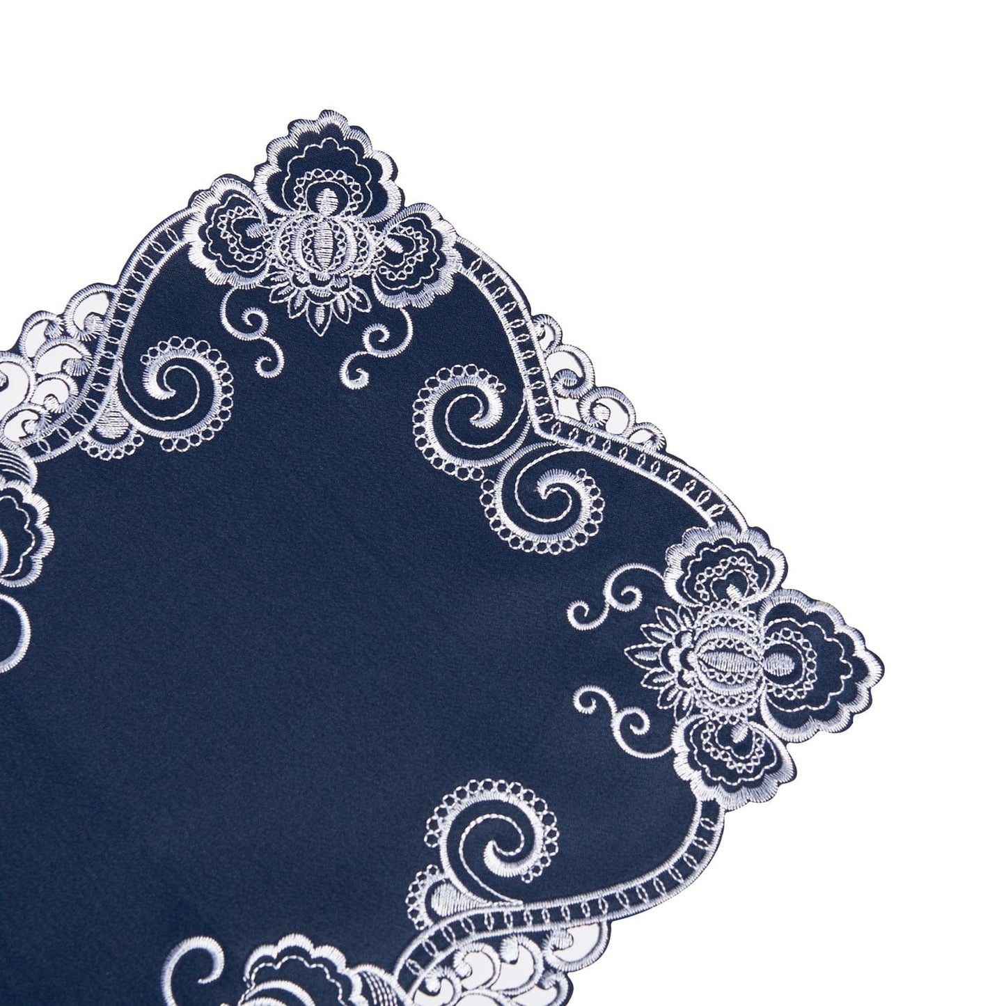 Paramount Midnight Blue Satin With White Embroidery Placemat 4Pcs Set