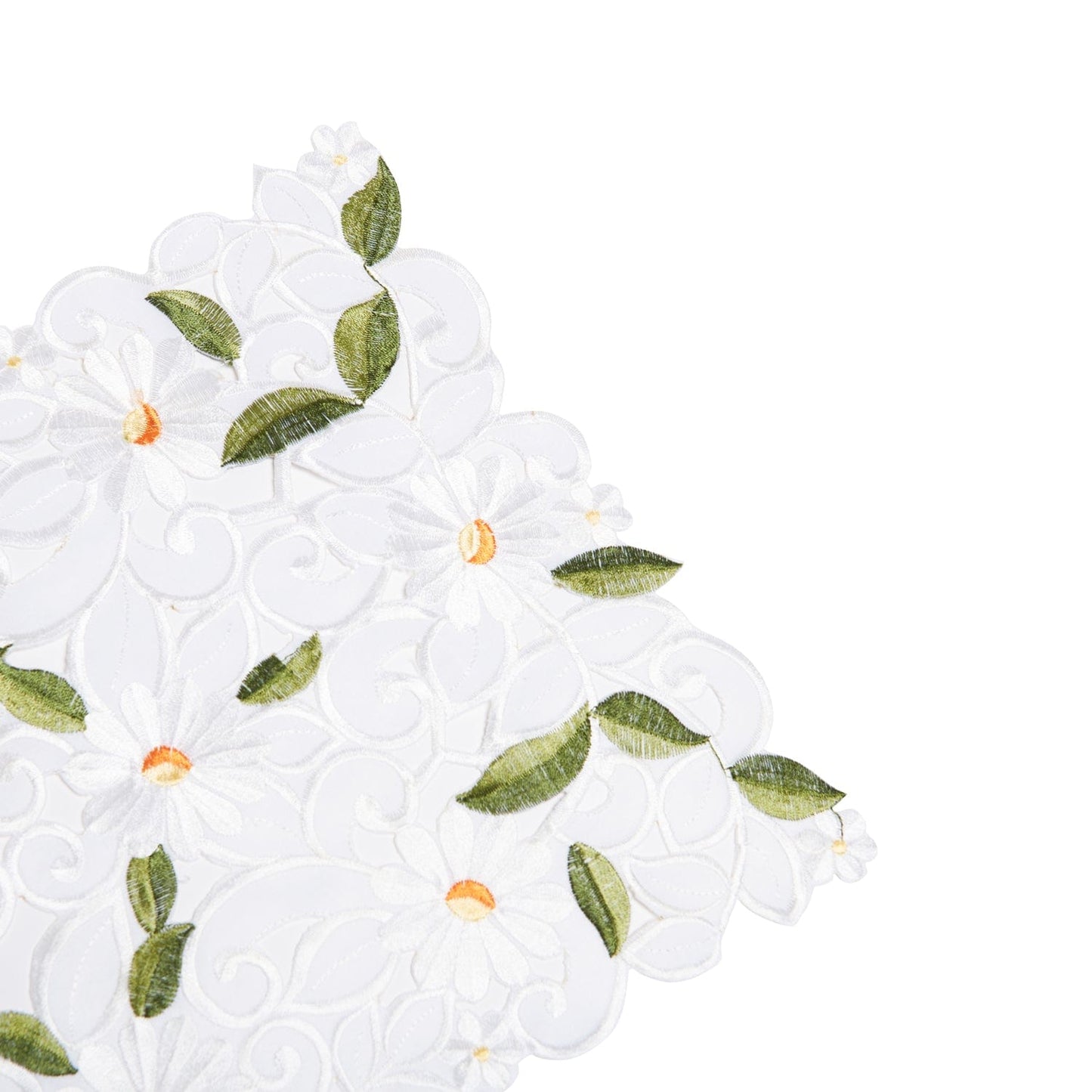 Paramount Green Poly All Over Cutwork Floral Tablerunner