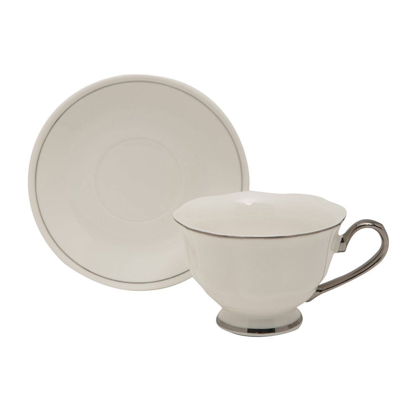 12Pc English Tea Cup And Saucer Platinum Line Glaze Bone China - T-1904