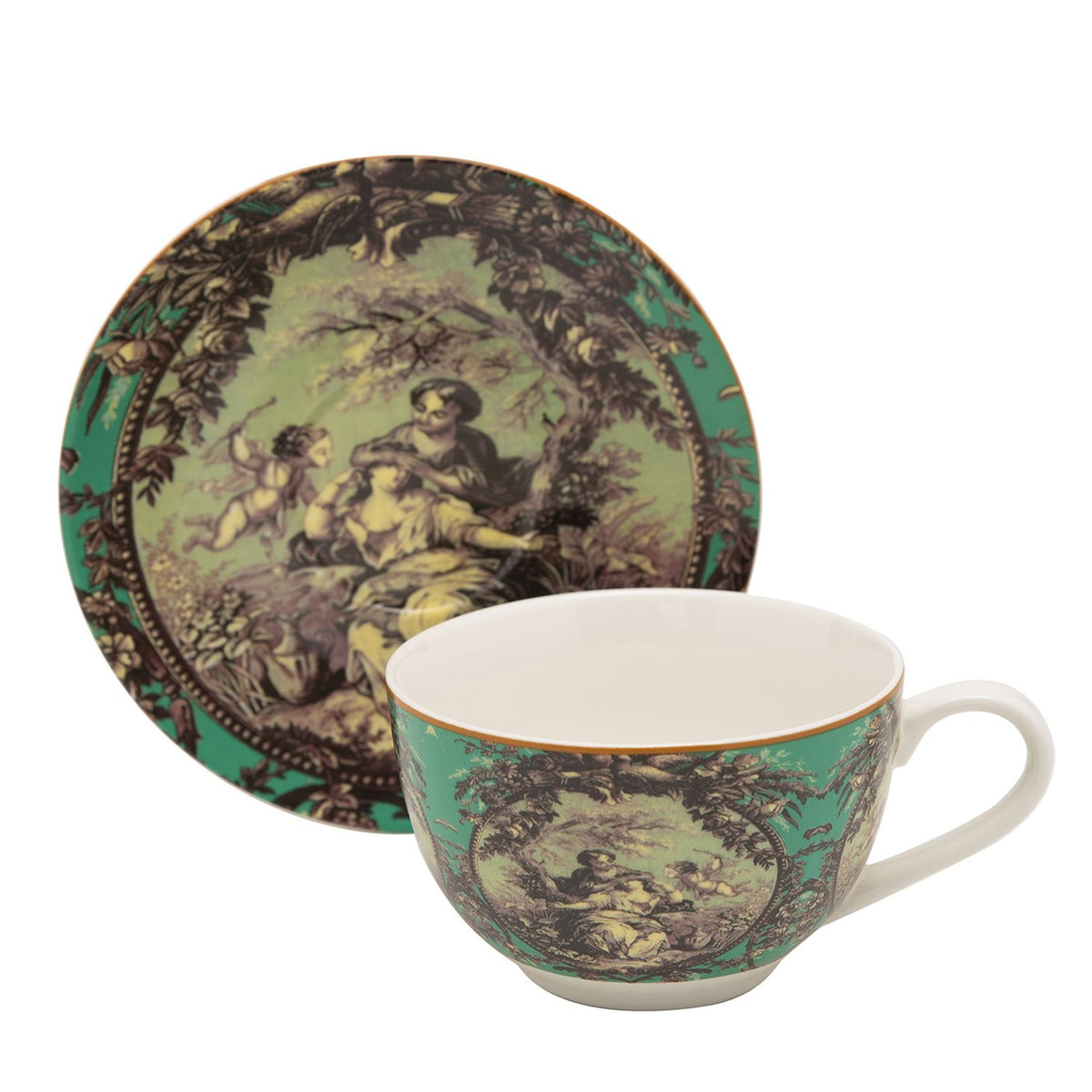 L'atelier FB Toile De Jouy Tea Cup and Saucer Set - 220 cc., 12 Pieces - TC 4718 013 - Jashanmal Home