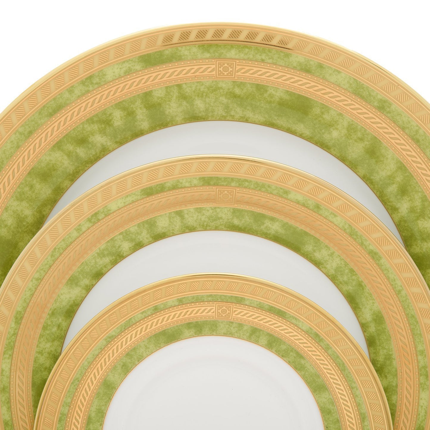 Dankotuwa Porcelain Berlinda Dinner Set - Light Green And Gold, 59 Piece - Bergrn-59Ds