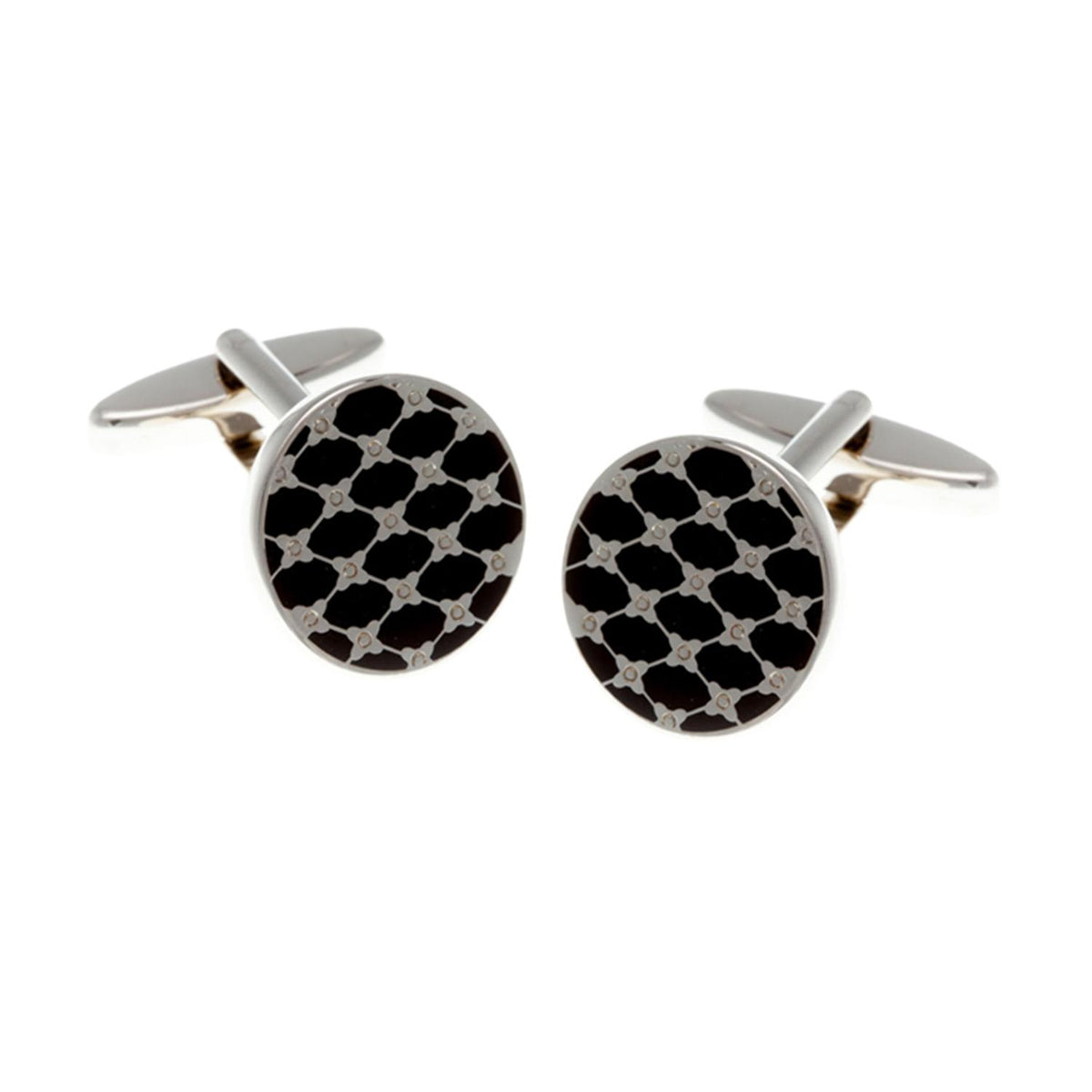 Elizabeth Parker Enamel Trellis Rhodium Plated Cufflinks - Black - Aepcb921 Na