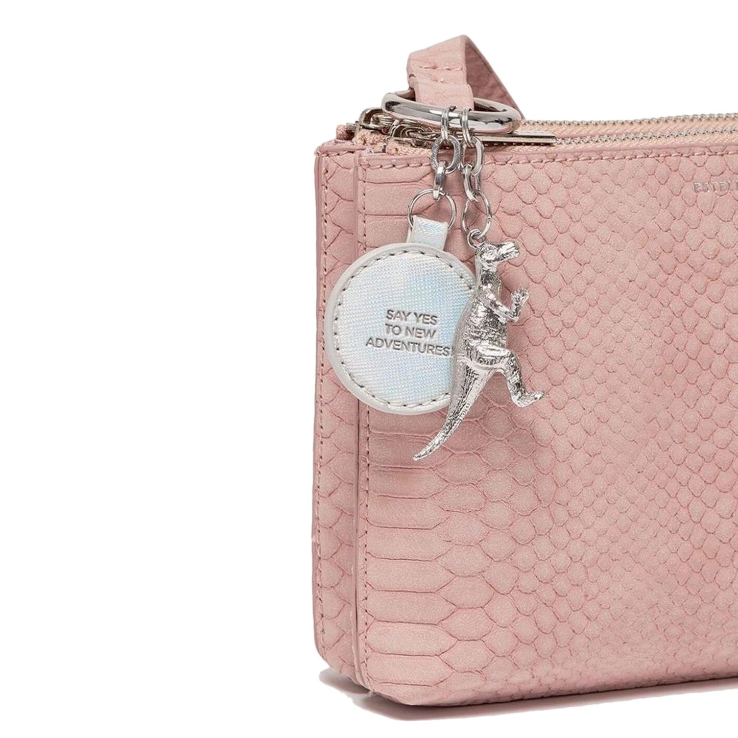 Estella Bartlett Southwark Double Crossbody Bag - Blush Snake With Bagtag And Dinosaur Charm - Ebp3610