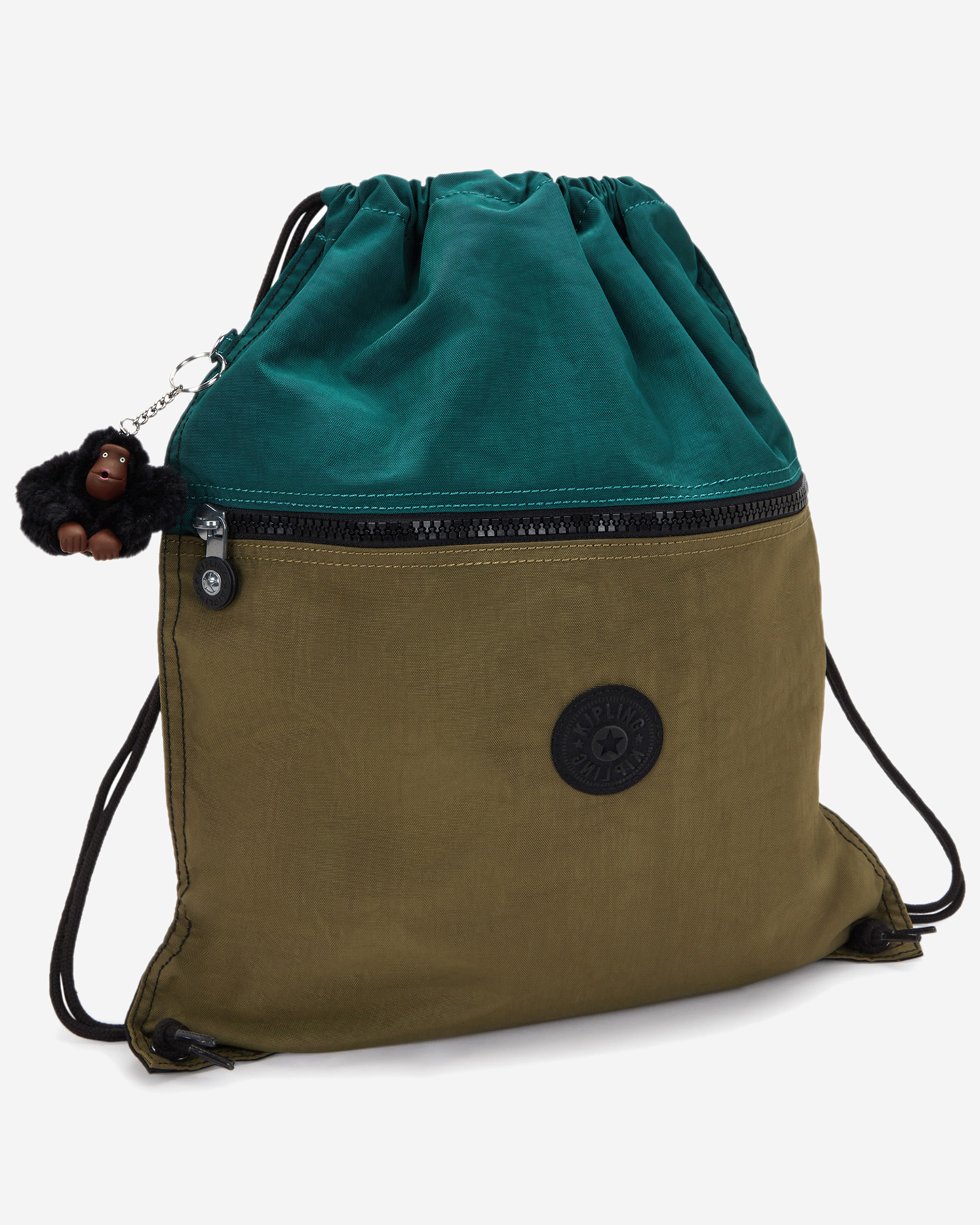 Kipling  Supertaboo Black Khaki Bl Medium Backpack with Drawstring 09487-5FY