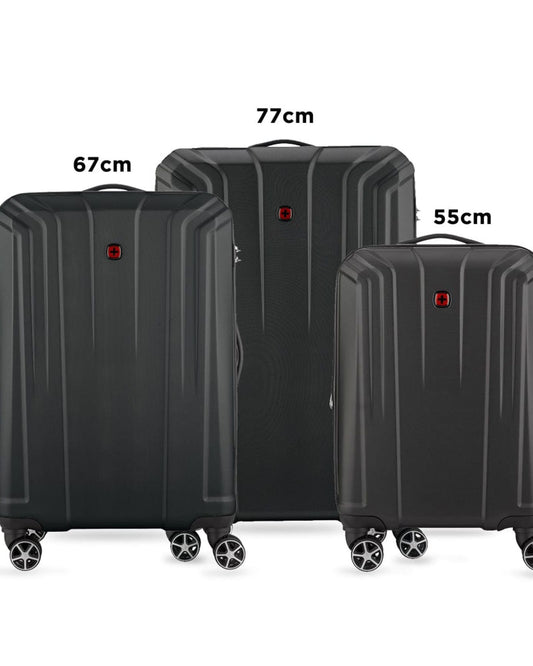 Wenger Destination 3 Piece 55+67+77cm Hardside Expandable Check-In Luggage Trolley Set Black - 612343-2