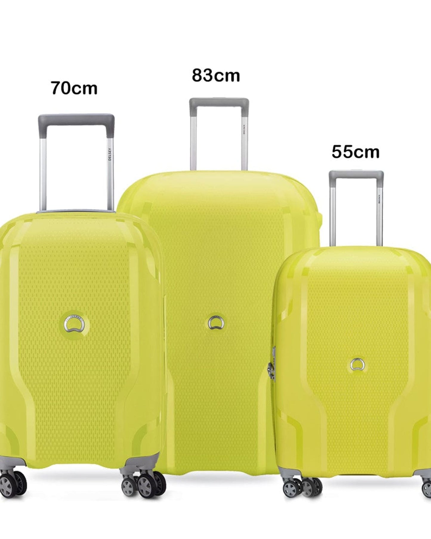 Delsey Paris Clavel 55+70+83cm Hardcase 4 Double Wheel 3 Piece Luggage Trolley Set Lemon