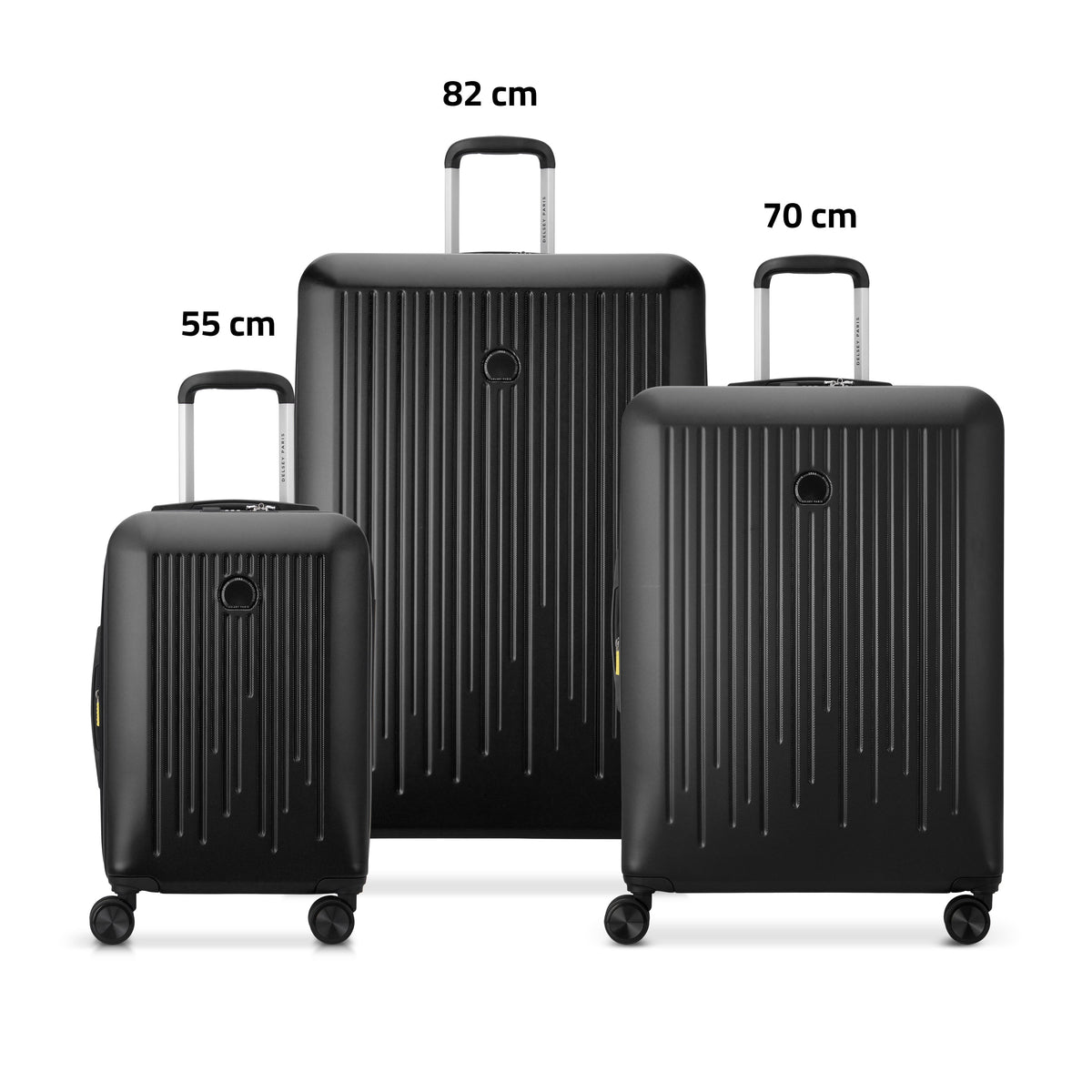 Delsey Christine 3Piece SET 55+70+82cm Hardcase 4 Double Wheel Expandable Cabin & Check-In Luggage Trolley Set Black