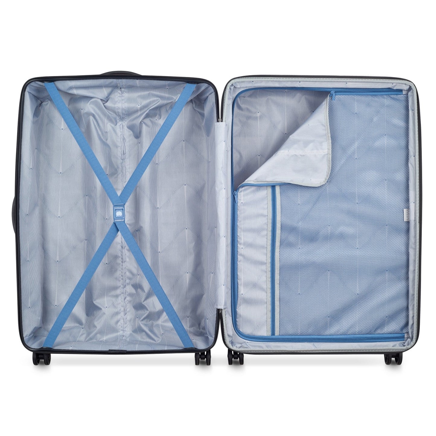 Delsey Paris Tiphanie 3Piece SET 55+70+82cm Hardcase 4 Double Wheel Expandable Cabin & Check-In Luggage Trolley Set Steel Blue