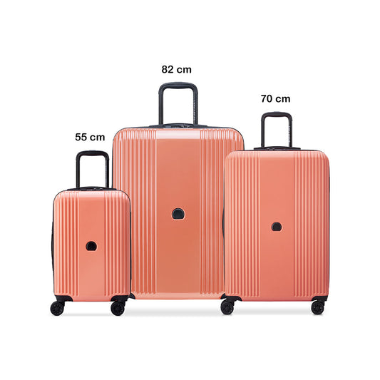 Delsey Ophelie 3Piece SET 55+70+82cm Hardcase 4 Double Wheel Expandable Cabin & Check-In Luggage Trolley Set Glossy Pink