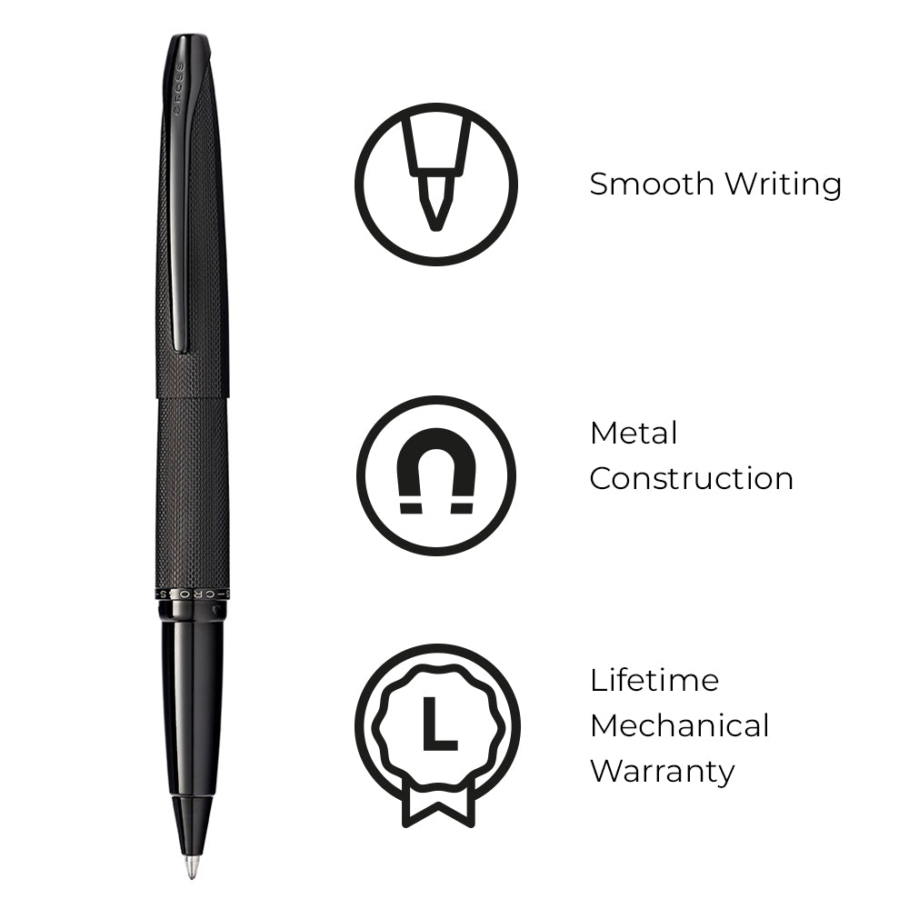 Cross Atx® Brushed Black With Machine-Turned, Diamond-Pattern Engraving With Polished Black Pvd Appointments Selectip® Rollerball Pen - 885-41