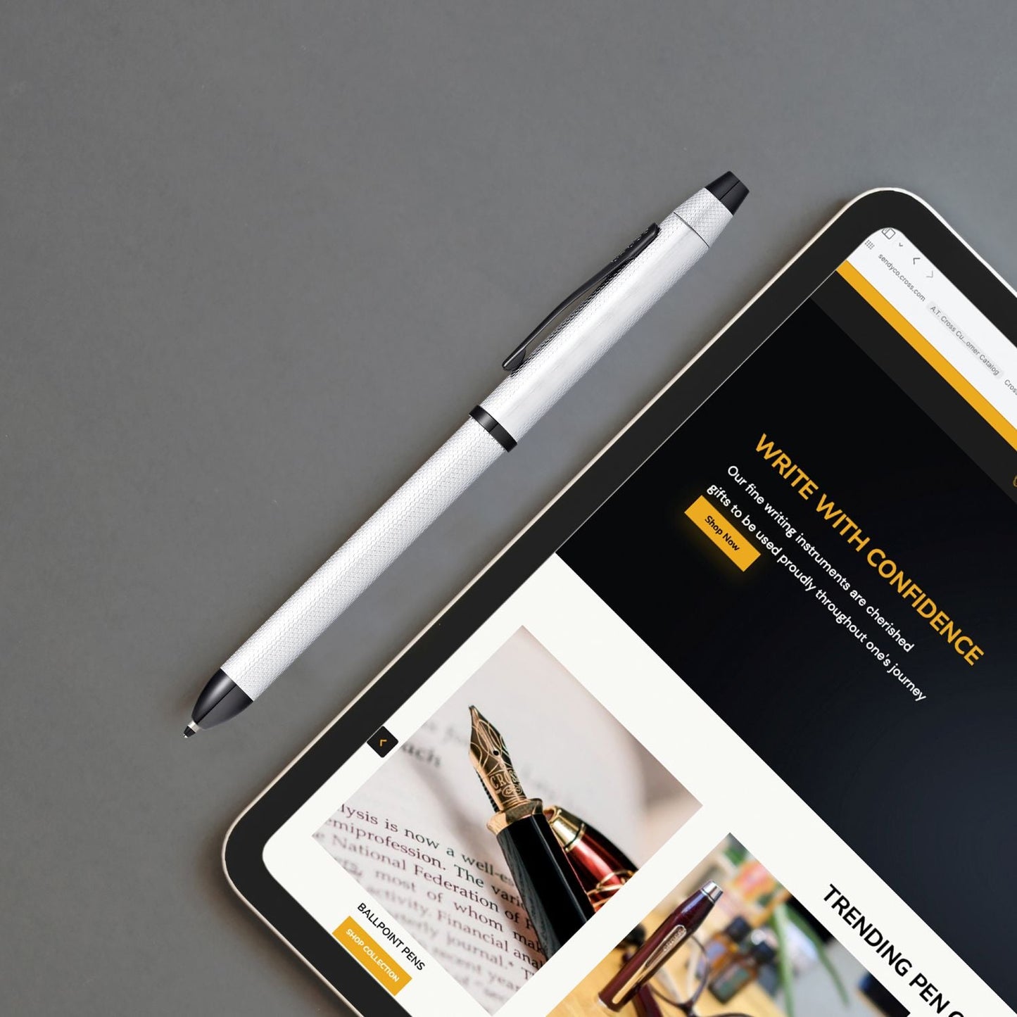 Cross Tech3+ Multi Function Pen. Brushed Chrome With Engraved Engine-Turned Diamond-Pattern Finish With Black Pvd Appointments, 0.5Mm Lead And Optional Stylus. - AT0090-21