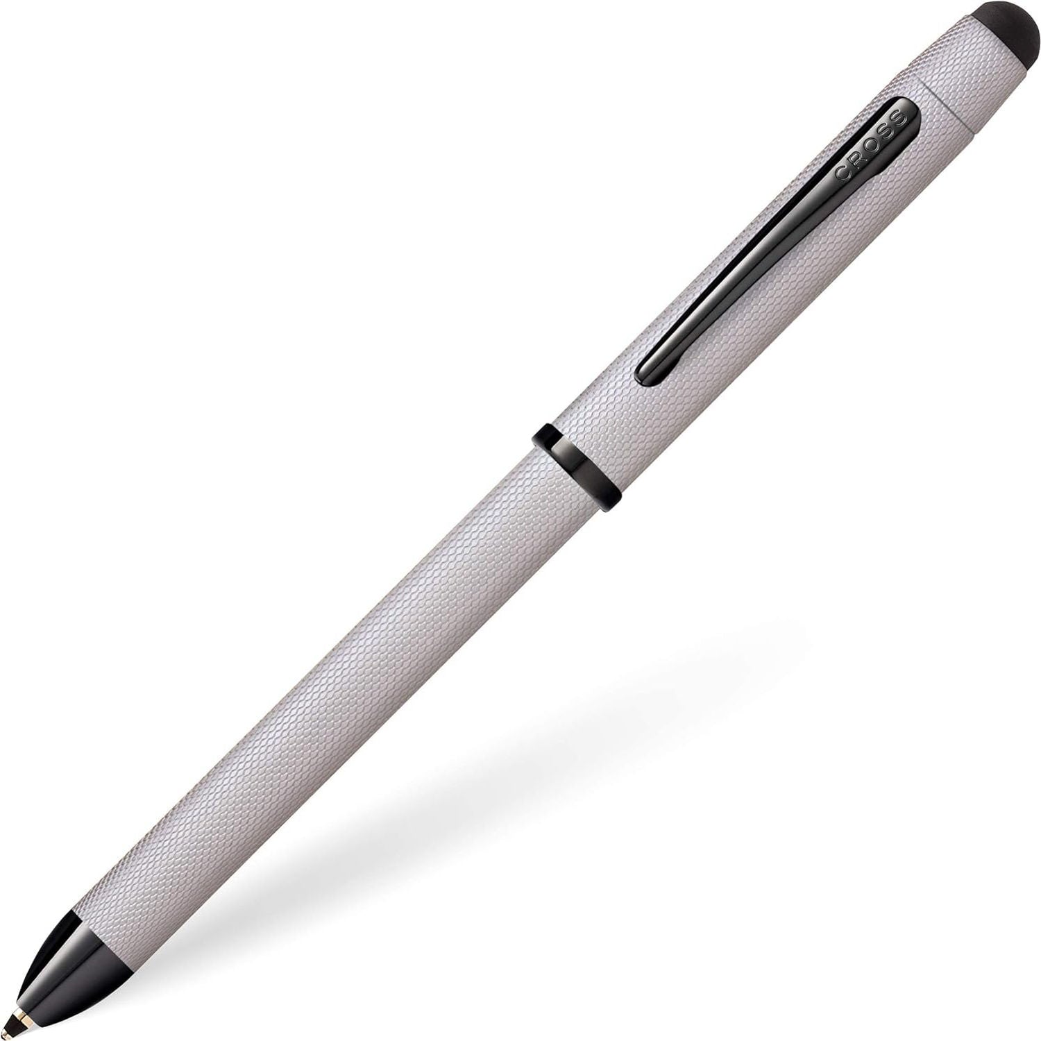 Cross Tech3+ Multi Function Pen. Brushed Chrome With Engraved Engine-Turned Diamond-Pattern Finish With Black Pvd Appointments, 0.5Mm Lead And Optional Stylus. - AT0090-21