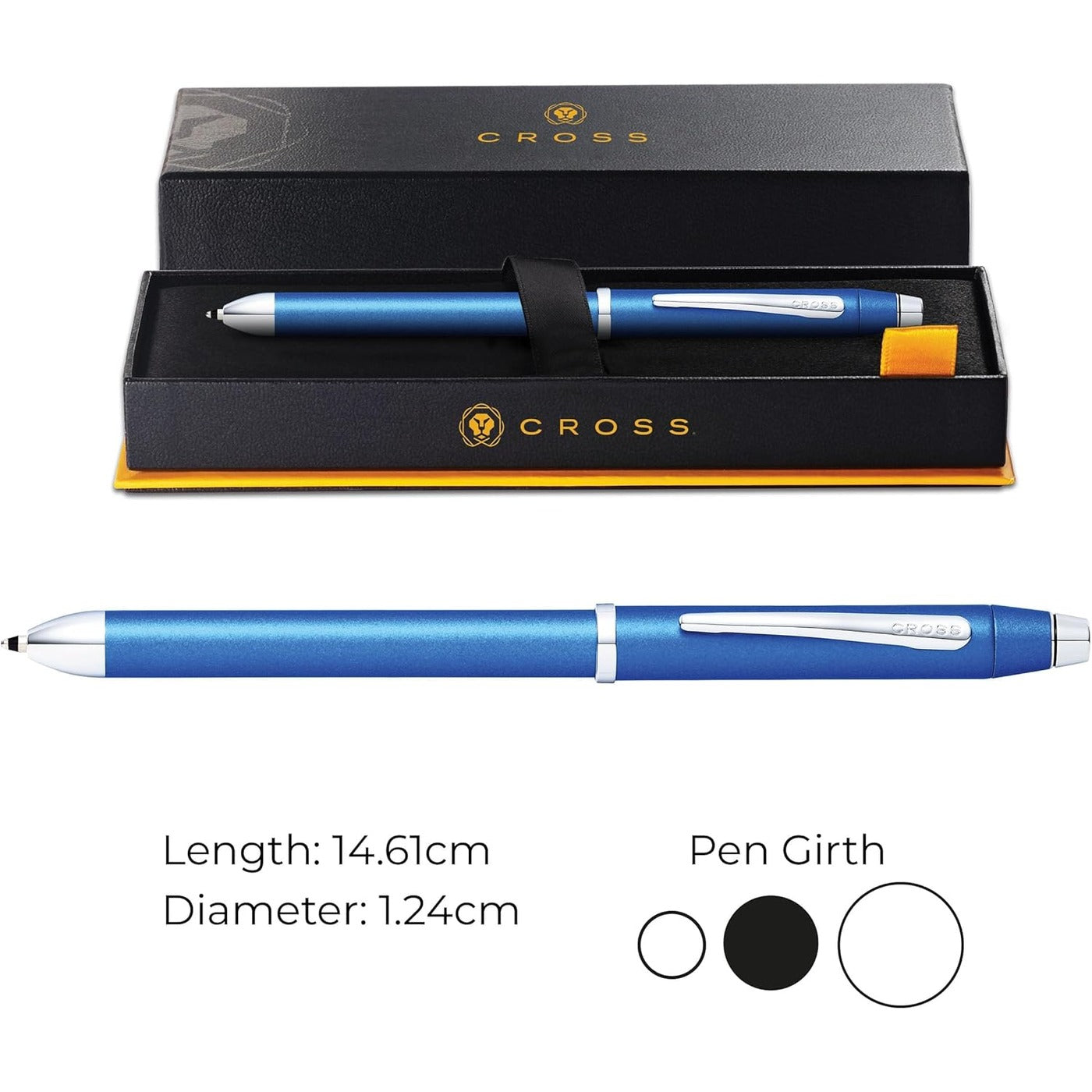 Cross Tech3+ Multi Function Pen. Metallic Blue With Polished Chrome Appointments, 0.5Mm Lead And Optional Stylus. - AT0090-8