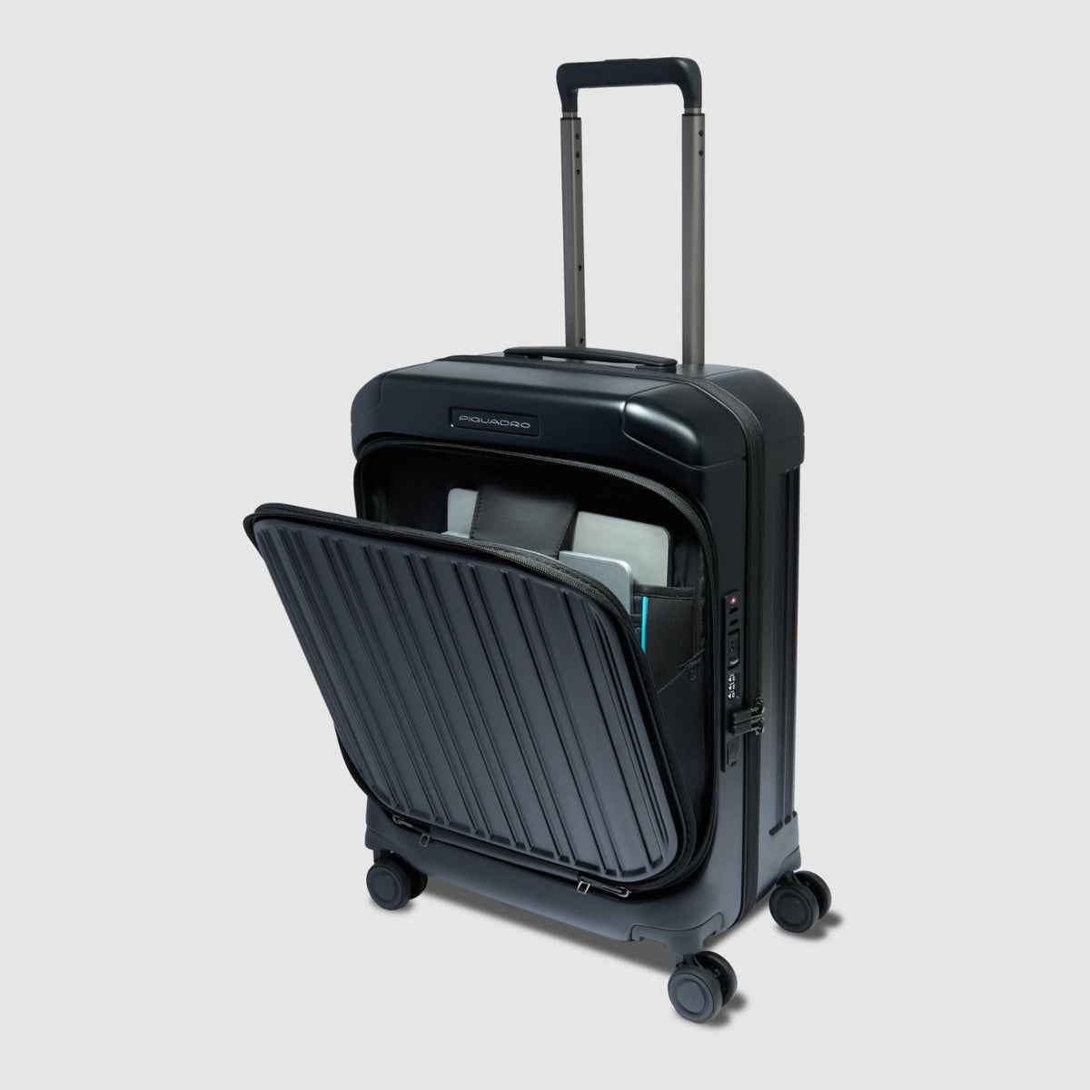 Piquadro Pq-Light Cabin Size Hardside Spinner With Computer And Matt Black