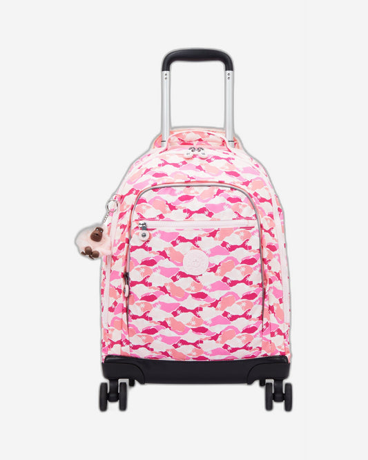 Kipling New Zea Pink Palm Large wheeled backpack with laptop compartment I4674-1BV