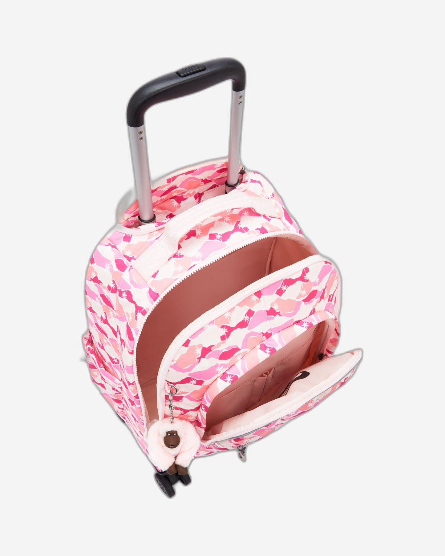 Kipling New Zea Pink Palm Large wheeled backpack with laptop compartment I4674-1BV