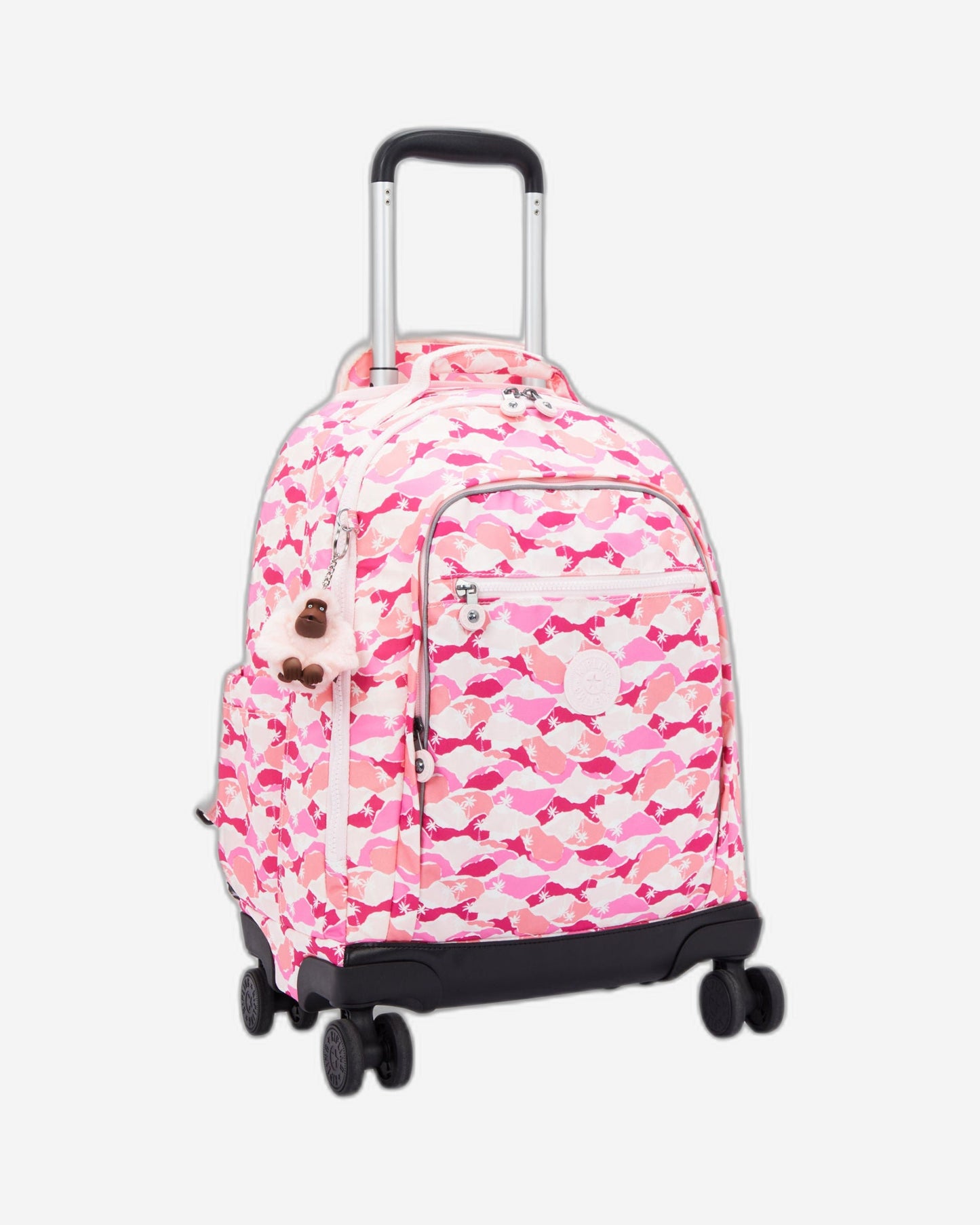 Kipling New Zea Pink Palm Large wheeled backpack with laptop compartment I4674-1BV