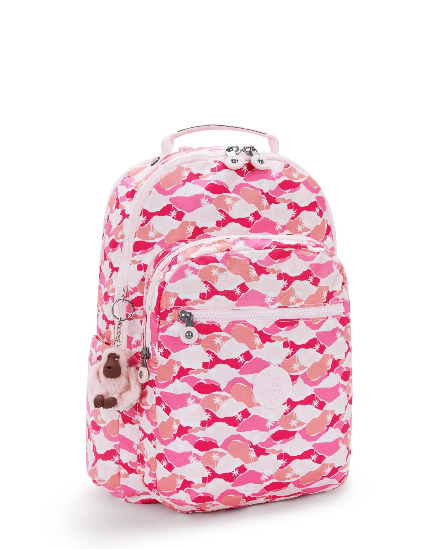 Kipling Seoul Lap Pink Palm Large backpack with laptop compartment I5816-1BV