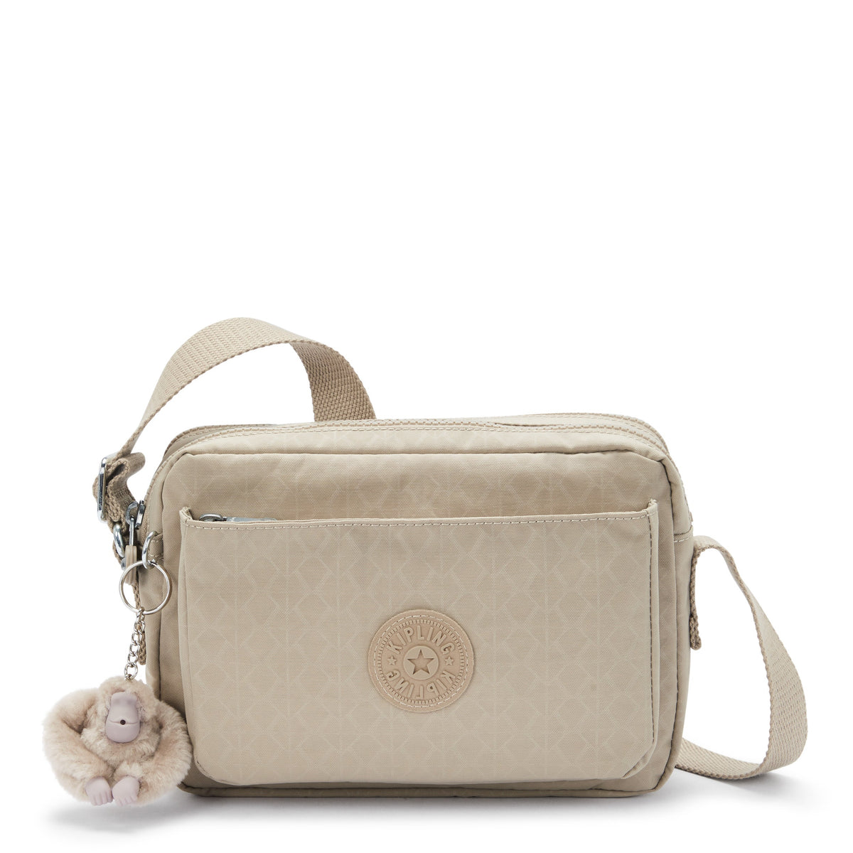 Kipling Abanu M Signature Beige Embossed Medium Crossbody Bag I6831-96A