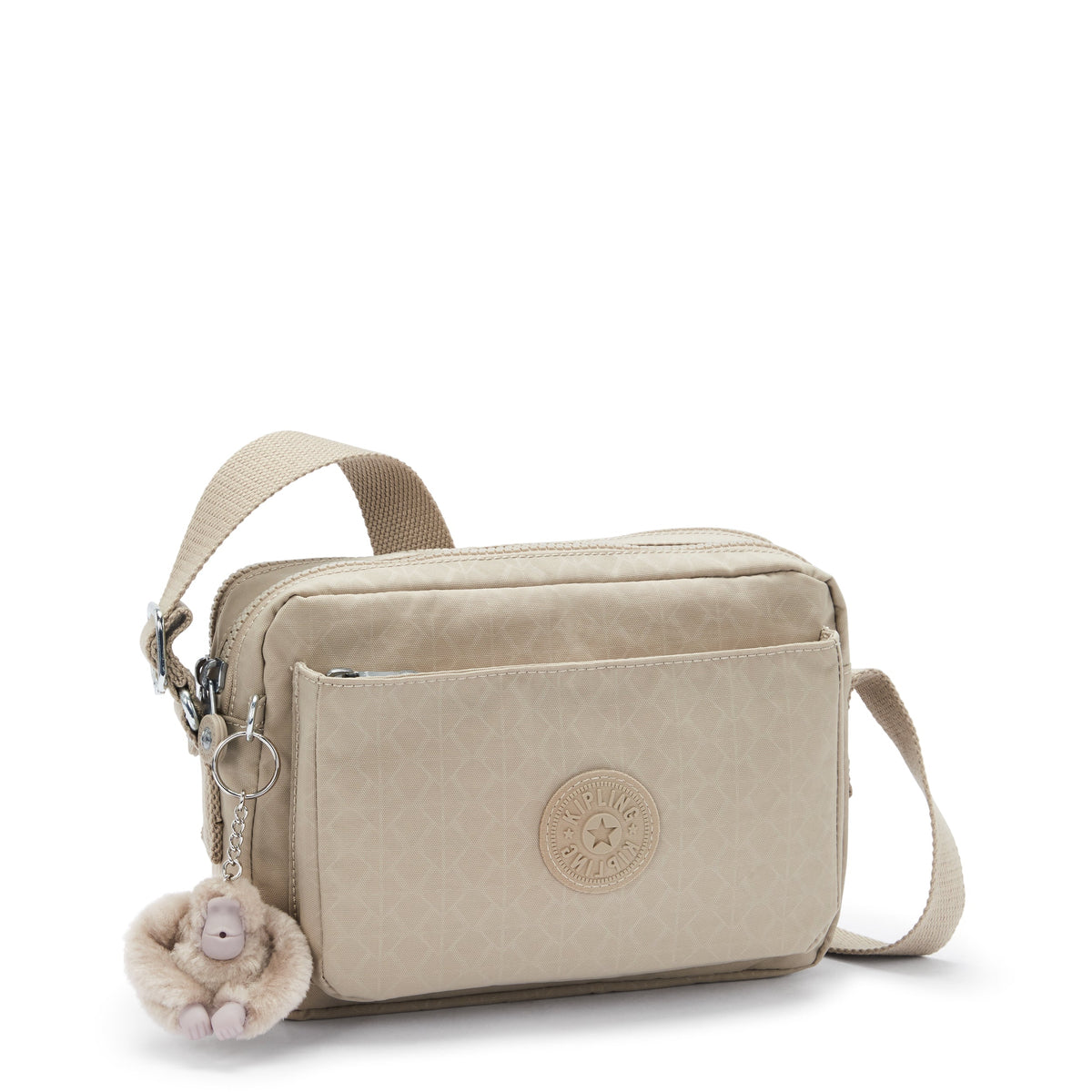 Kipling Abanu M Signature Beige Embossed Medium Crossbody Bag I6831-96A