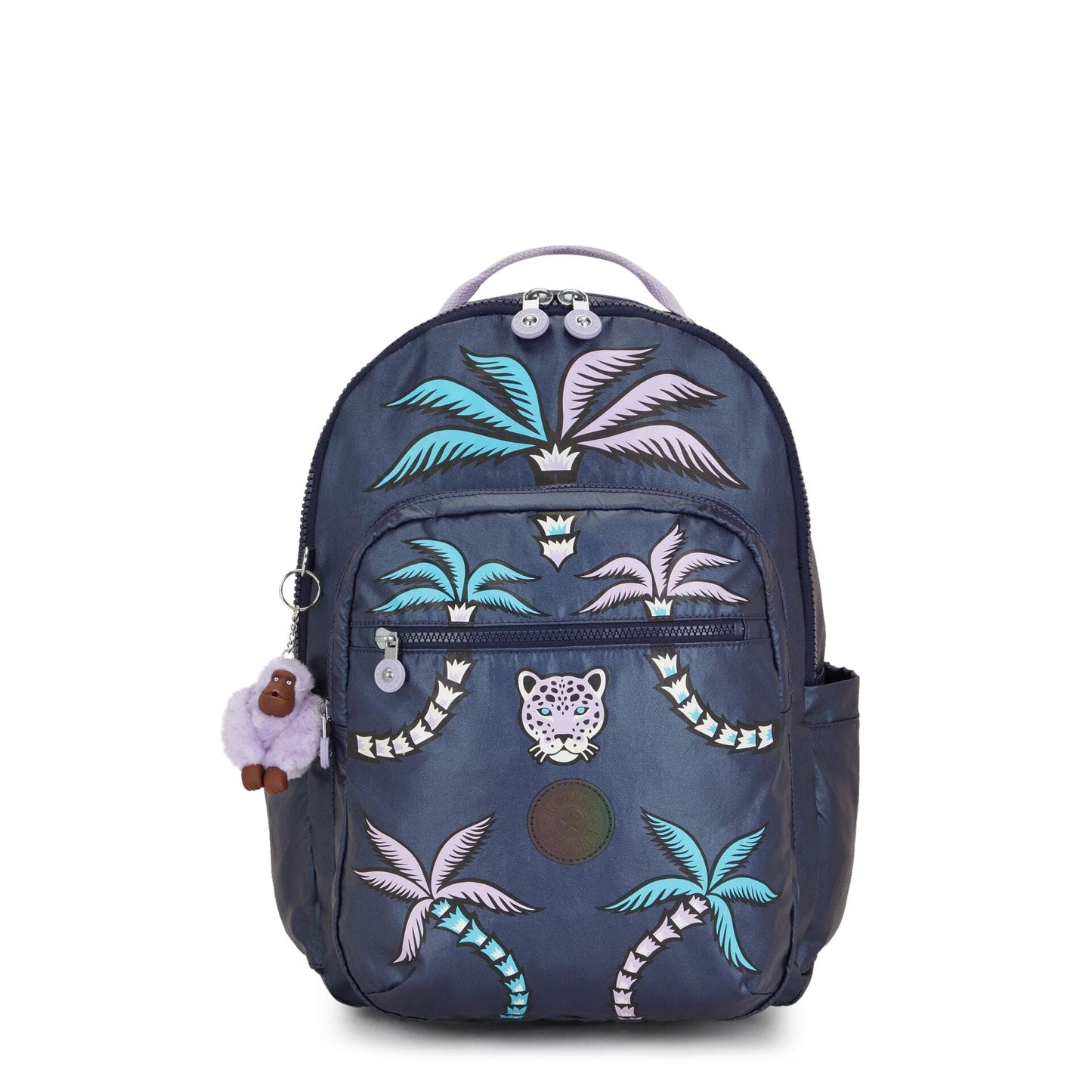 KIPLING-Seoul-Large Backpack with Padded Laptop Compartment-Admiral Blue Palm-I6173-4NP