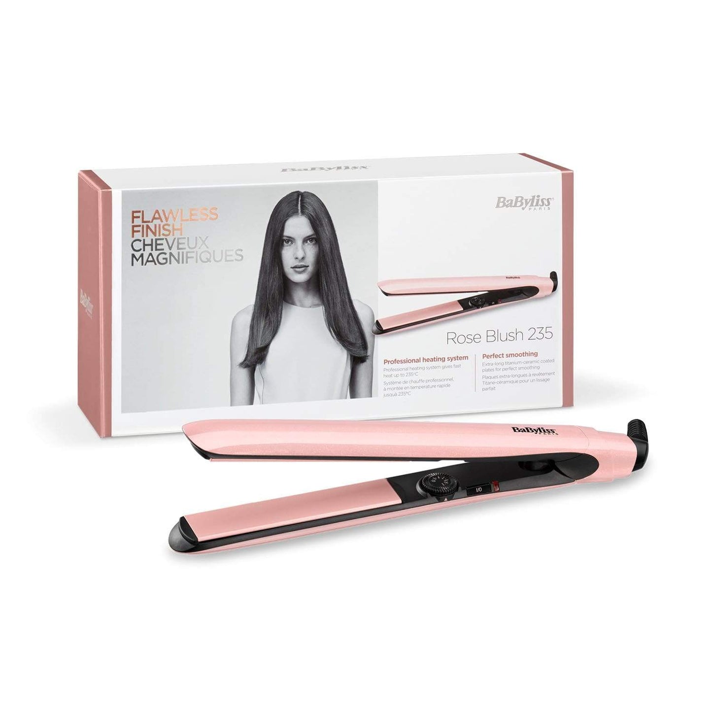 BABYLISS STRAIGHTENER 24MM TITANIUM CERAM ROSEBLUSH 13 HEAT SETTINGS EXTRA LONG PLATES - 2498PRSDE