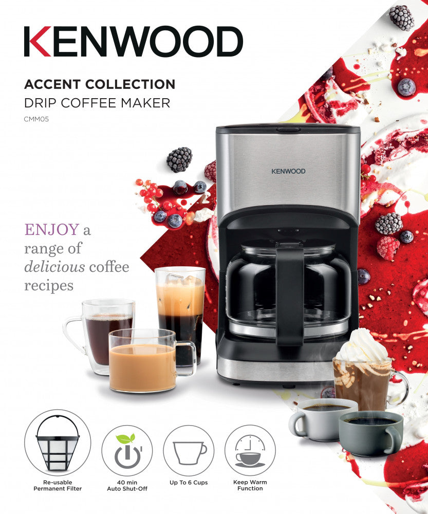 Kenwood Up To 6 Cup Coffee Machine 550W Black/Silver Cmm05.000Bm