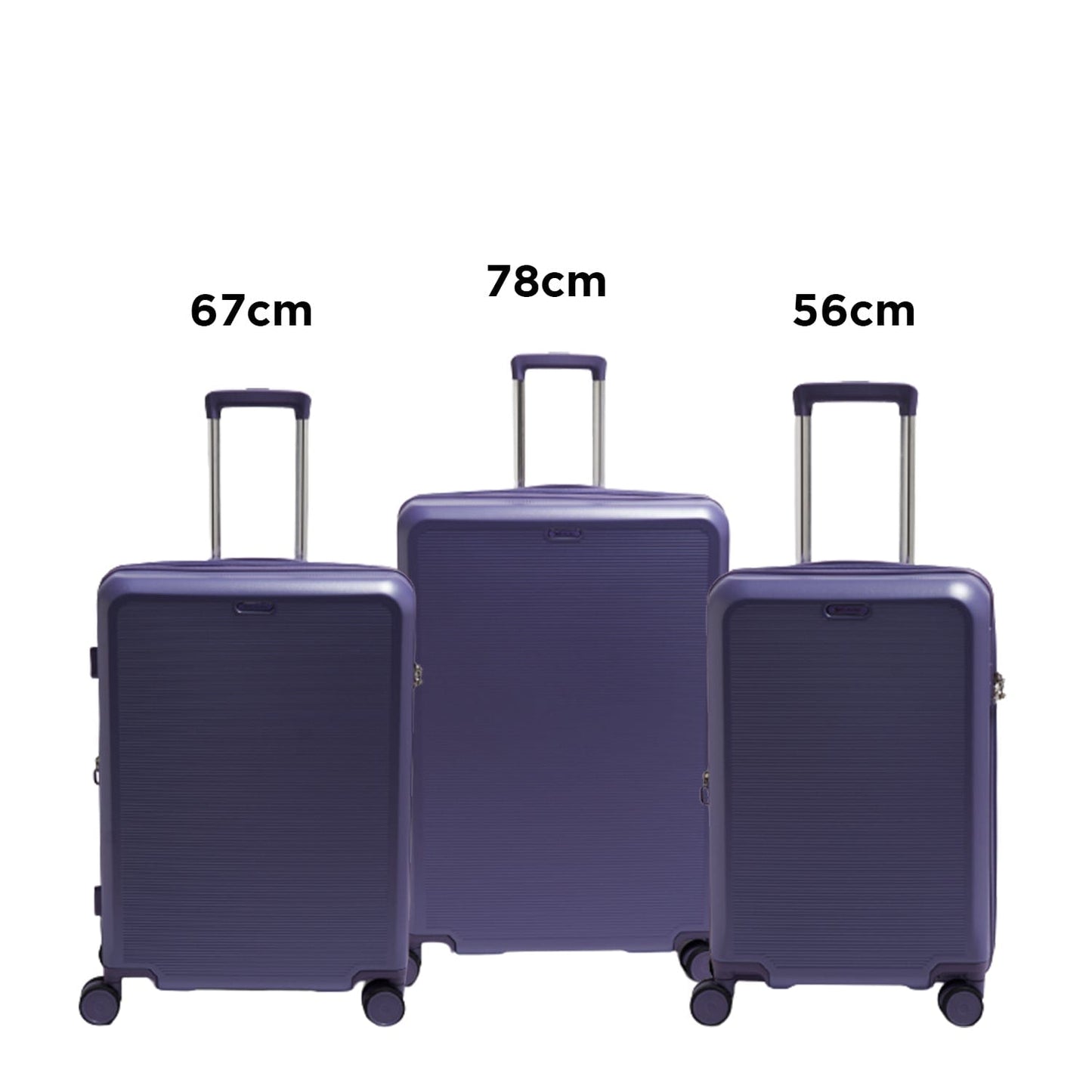 Echolac Sense 56+67+78cm Hardcase Expandable 4 Double Wheel 3 Piece Luggage Trolley Set Purple - CTH0023S -3PC SET PURPLE