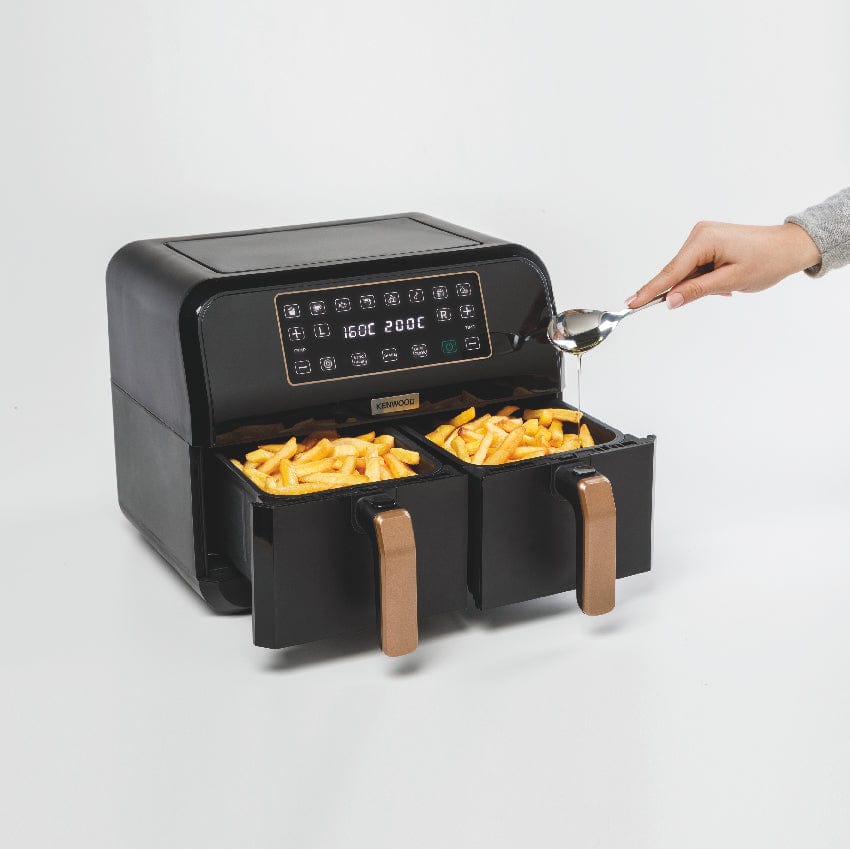 Kenwood Digital Twin Air Fryer 4L+4L, 1.7Kg+1.7Kg Black/Gold, Hfp70.000Bk