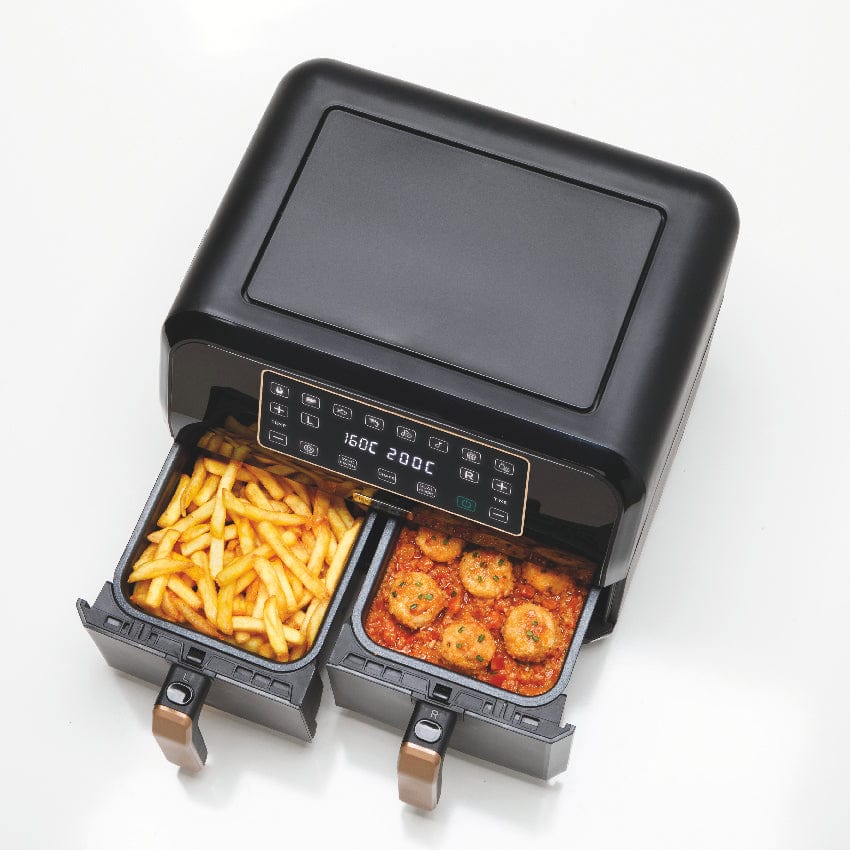 Kenwood Digital Twin Air Fryer 4L+4L, 1.7Kg+1.7Kg Black/Gold, Hfp70.000Bk