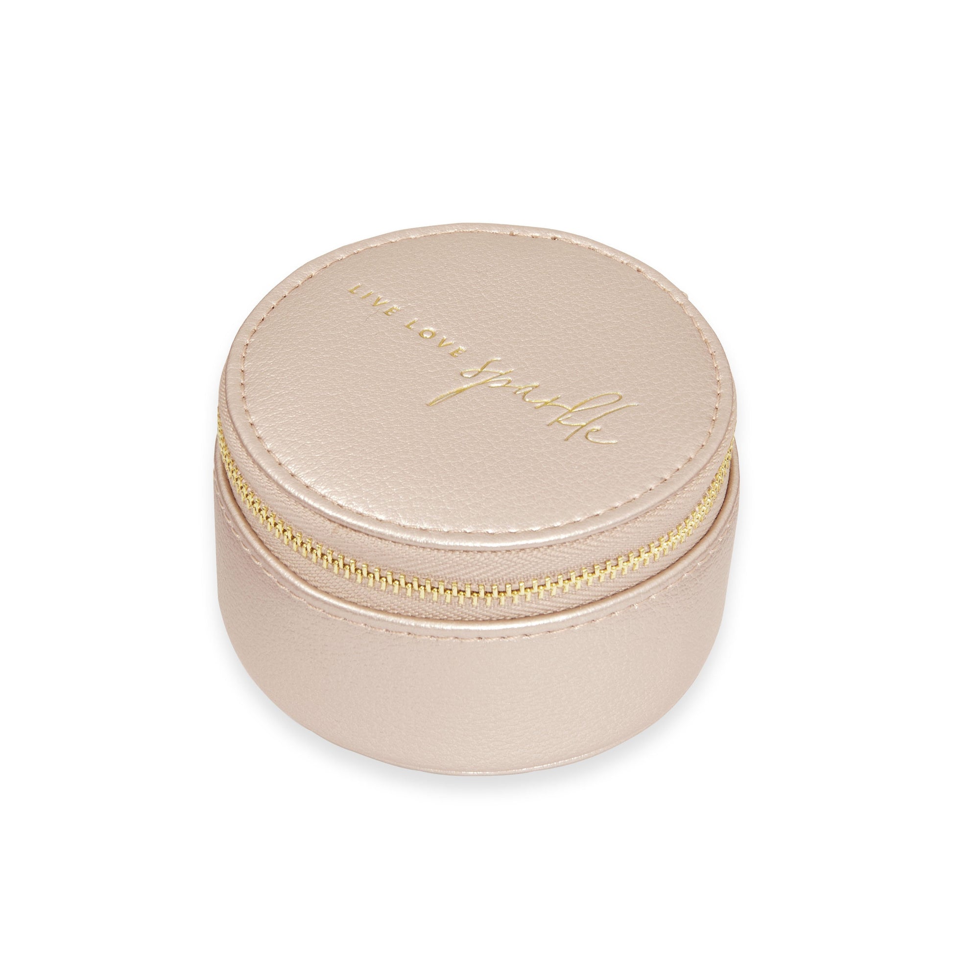 KTLX SMALL CIRCLE JEWELLERY BOX LIVE LOVE SPARKLE METALLIC GOLD PEBBLE - Jashanmal Home