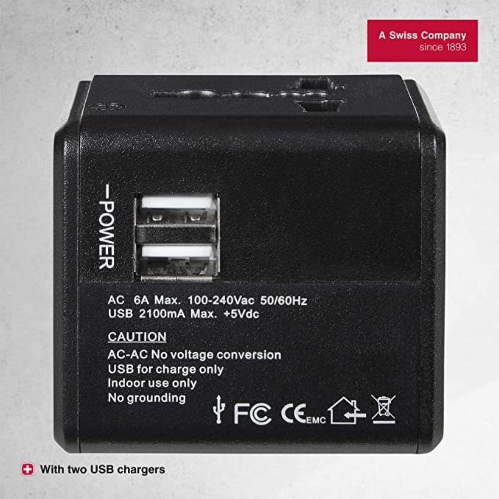 Wenger Travel Adapter With 2 Usb Charger Black - 604559