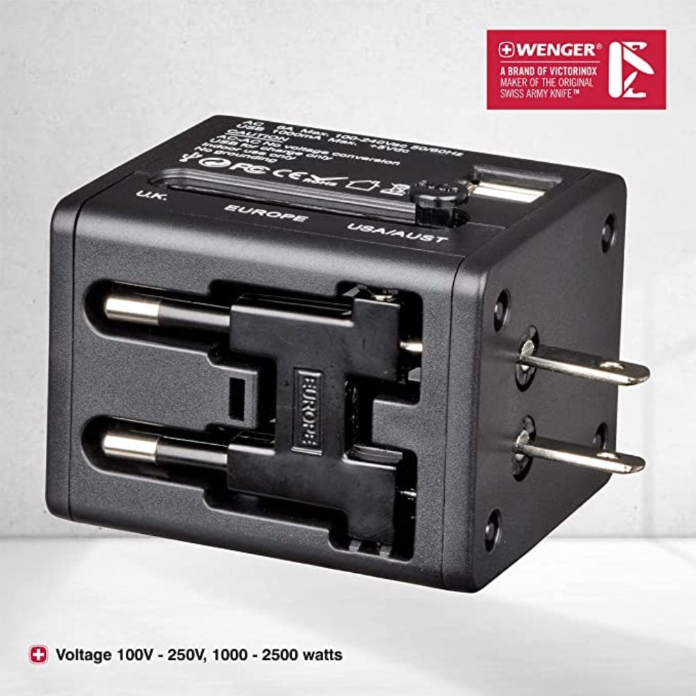 Wenger Travel Adapter With 2 Usb Charger Black - 604559