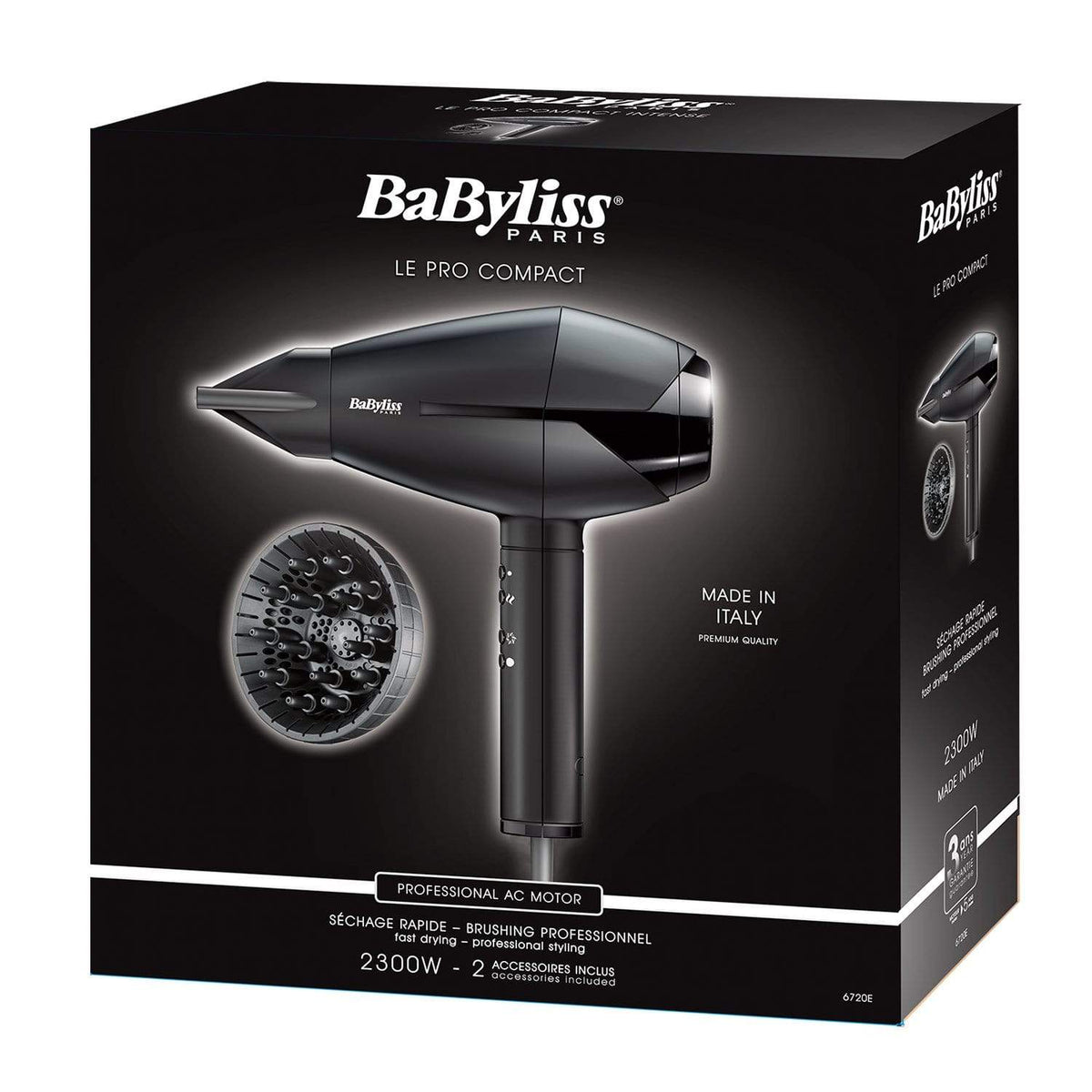 Babyliss Compact Ac Dryer 2300W Black With Diffuser Made In Italy - 6720Sde