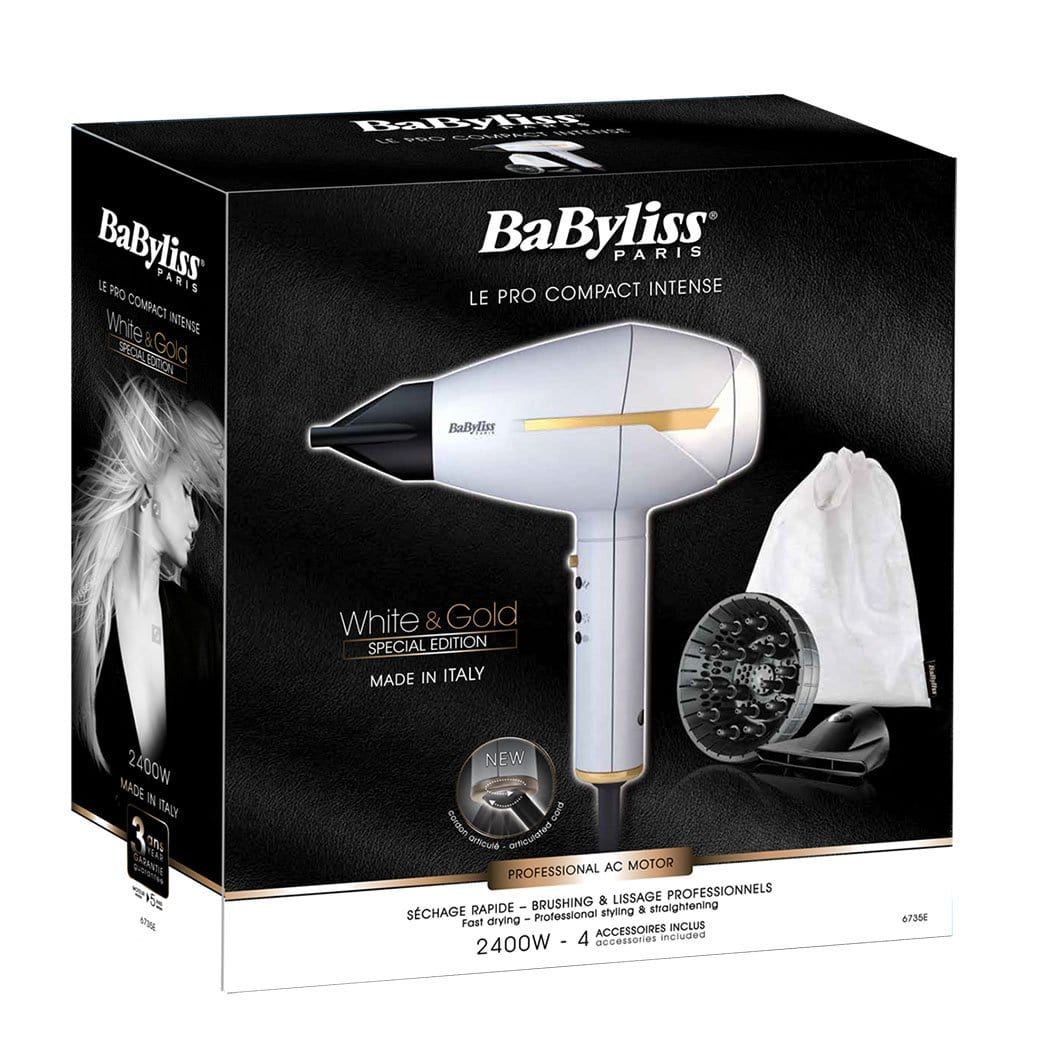 Babyliss Ac White Gold Compact Intense Dryer 2400 With Pouch Made In Jashanmal Kuwait