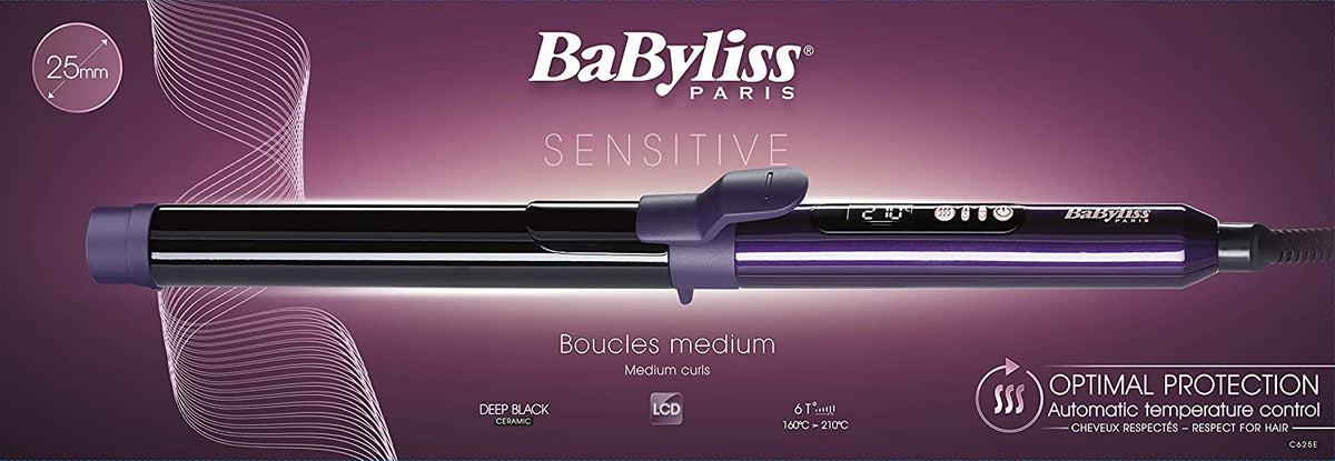 Babyliss Babc625Sde Hair Curling Iron 6 Temperature, 25Mm - Black/Purple