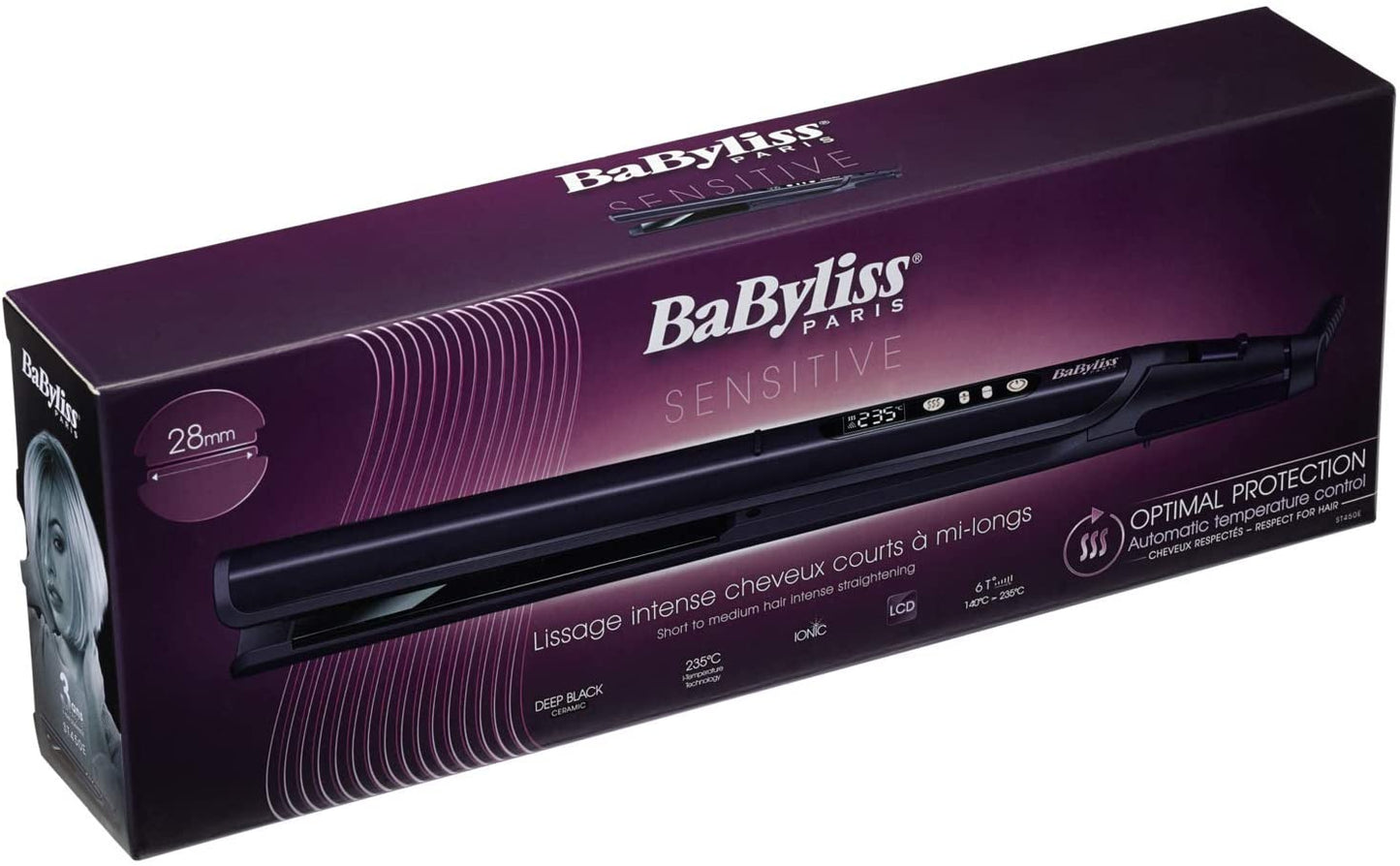 Babyliss Babst450Sde Hair Straightener, 28Mm - Black/Purple