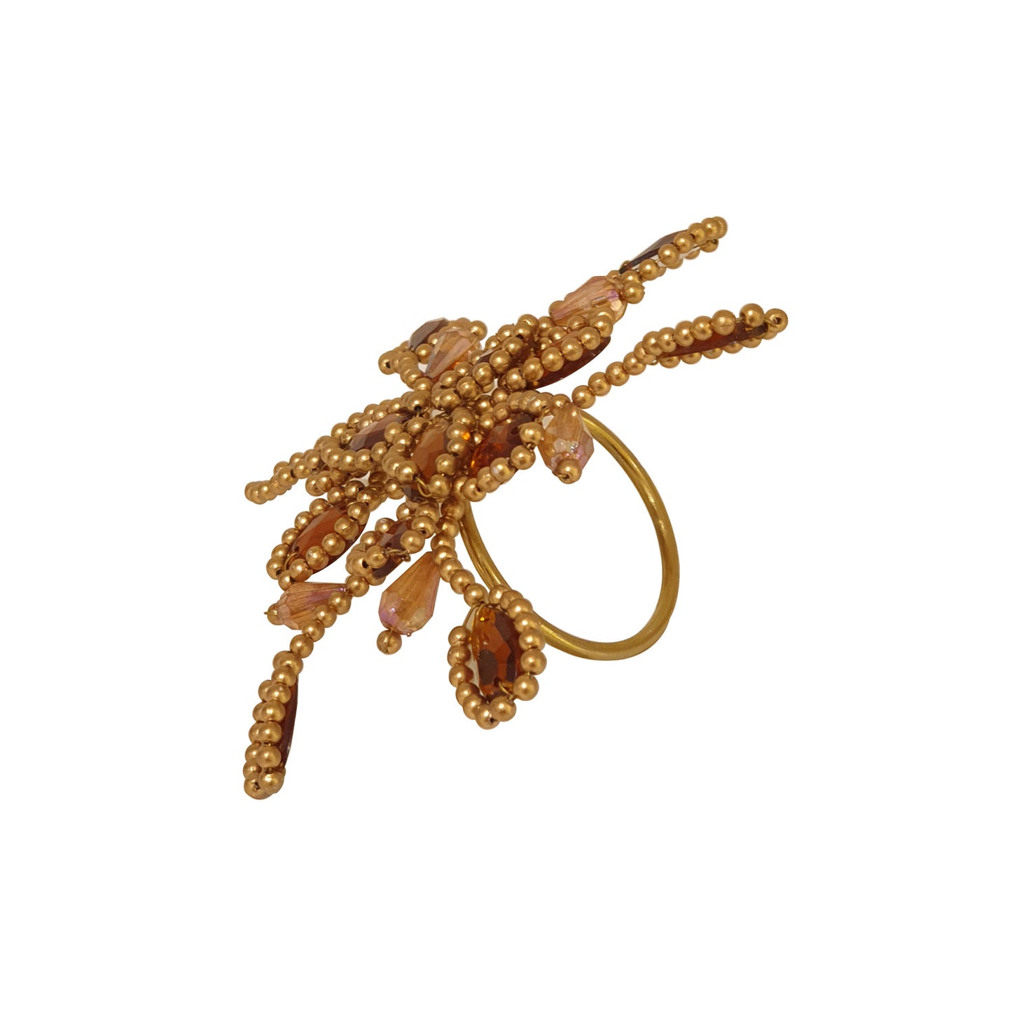 Beaded Floricane Napkin Ring Brown/Gold - Nnr17002A/Bgl