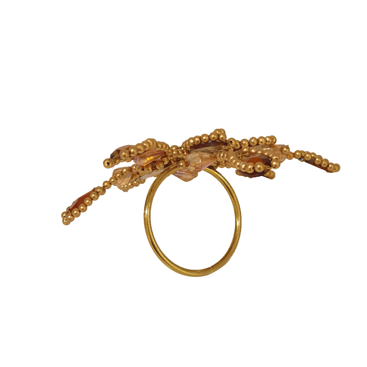 Beaded Floricane Napkin Ring Brown/Gold - Nnr17002A/Bgl