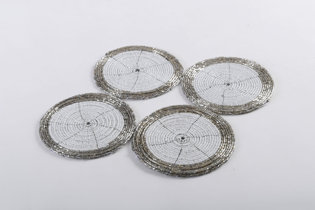 ARVD BEADED COASTER SET/4 WHT/CRM 4X4