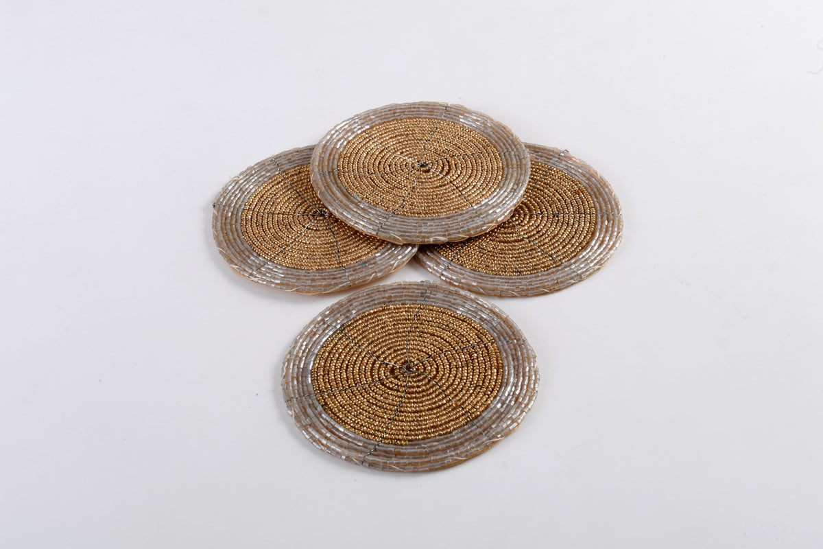 ARVD BEADED COASTER SET/4 UNIQ GOLD 4X4