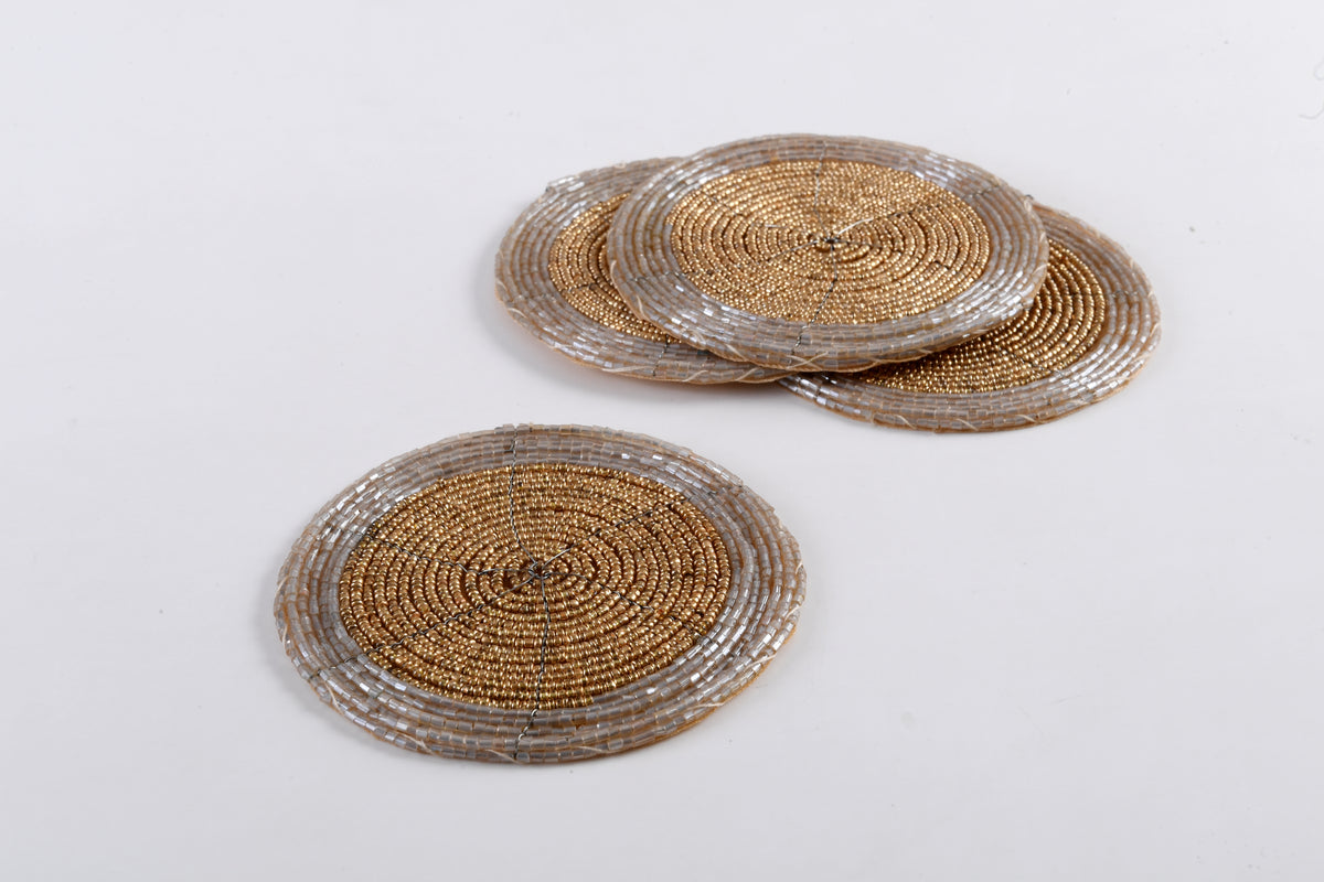 Arvd Beaded Coaster Set/4 Uniq Gold 4X4