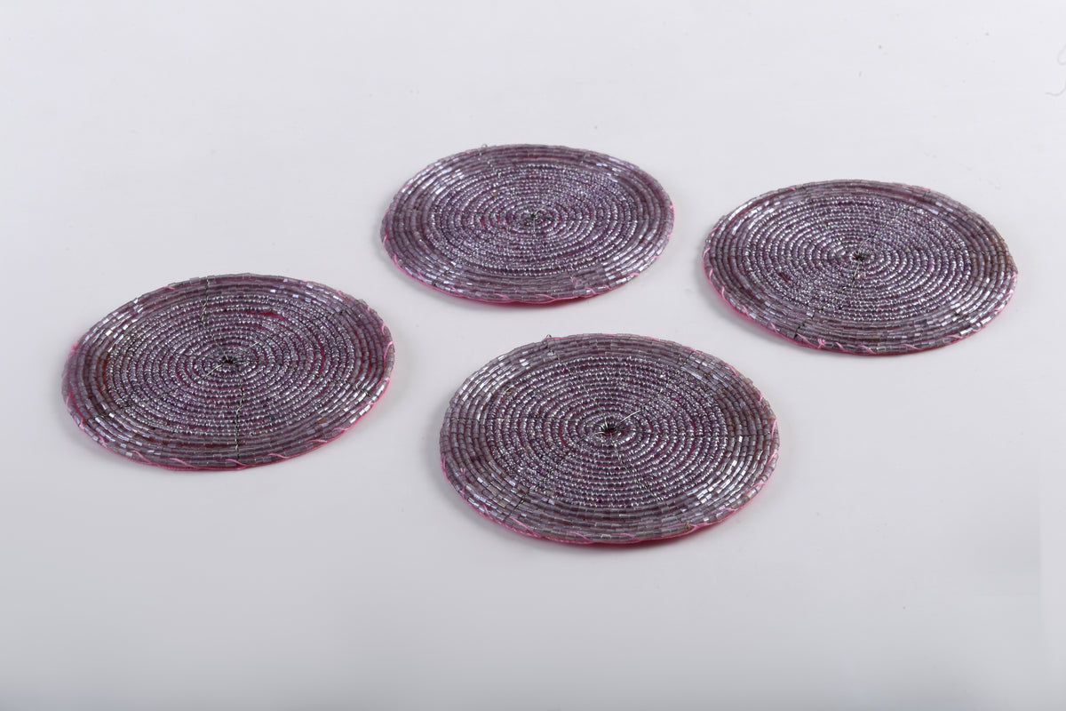 ARVD BEADED COASTER SET/4 LT PURPLE 4X4