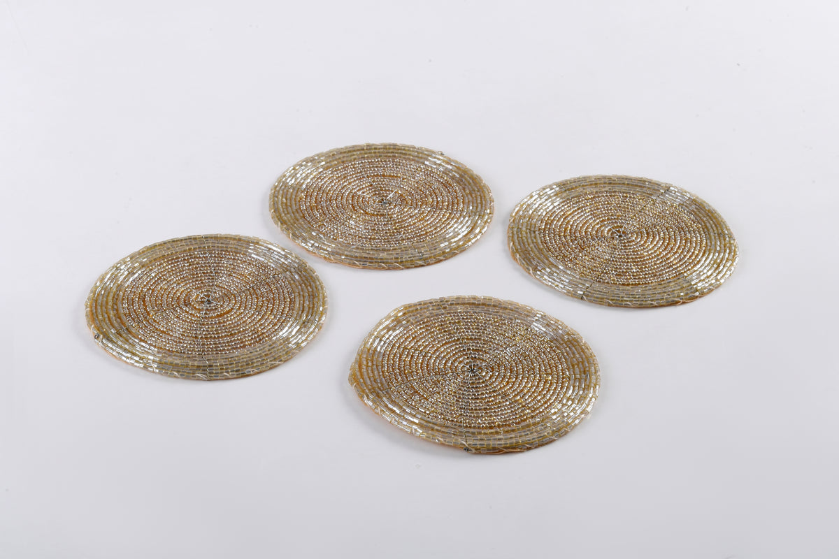 ARVD BEADED COASTER SET/4 CHMPG GOLD 4X4