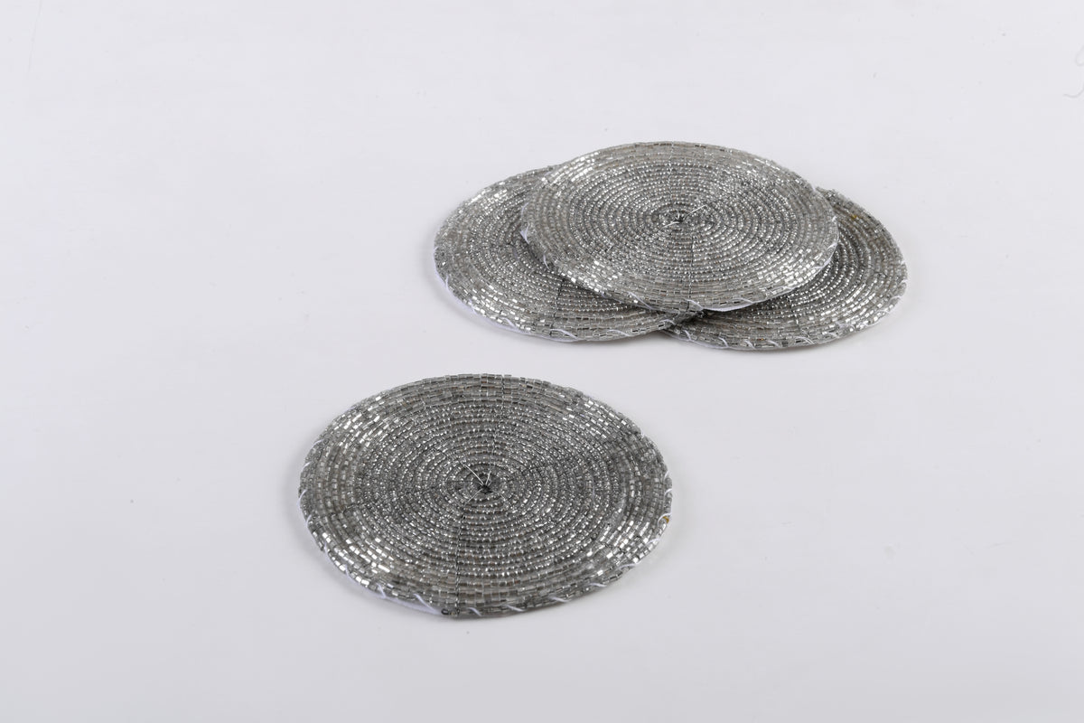 ARVD BEADED COASTER SET/4 SILVER 4X4