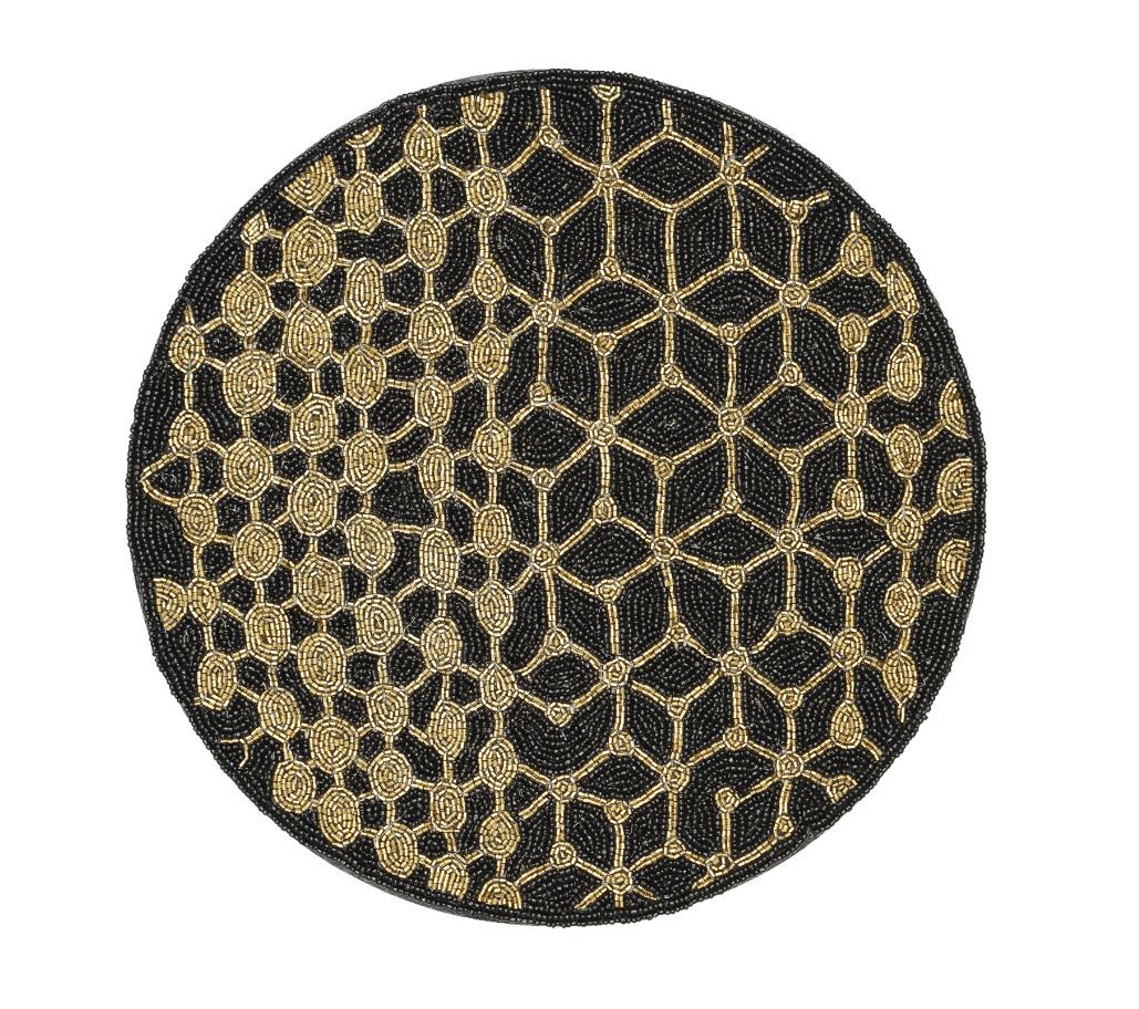ARVIND ROUND GLASS BEADED PLACEMAT BLACK/GOLD 36X36CM - PM182385
